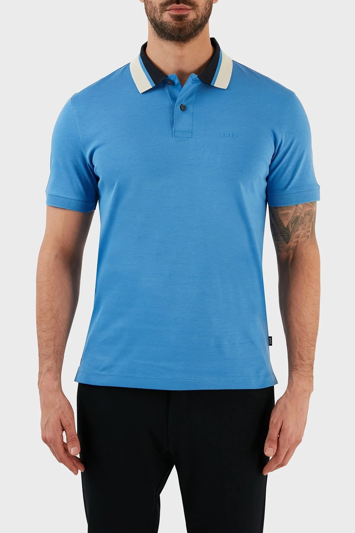 Boss Renk Bloklu Yakalı Regular Fit % 100 Pamuk Erkek Polo T Shirt 50481614 420 MAVİ - 1