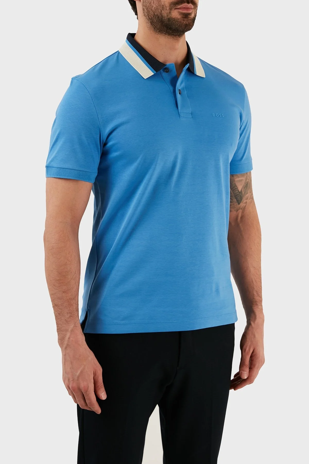 Boss Renk Bloklu Yakalı Regular Fit % 100 Pamuk Erkek Polo T Shirt 50481614 420 MAVİ - 3