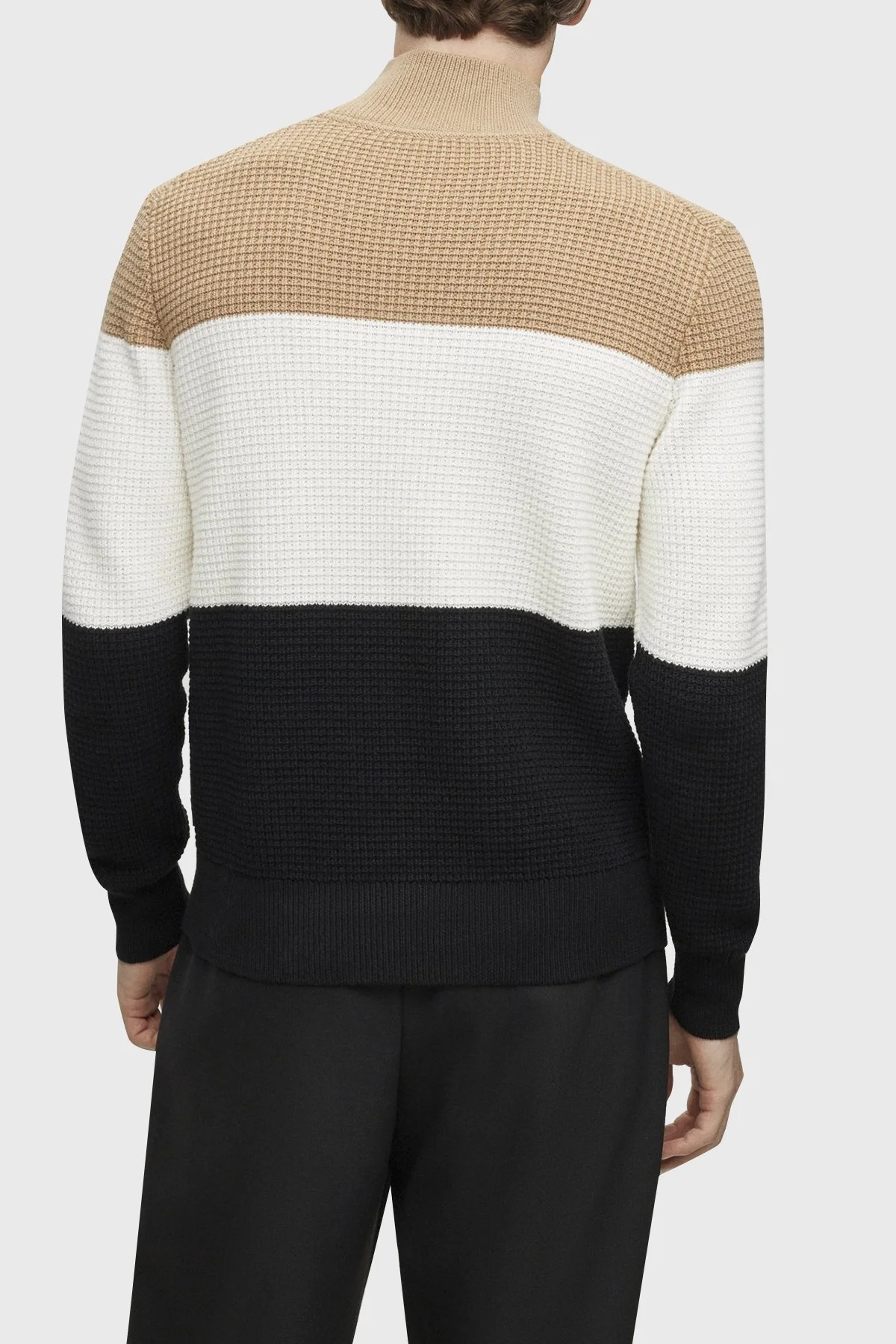 Boss Renk Bloklu Yün Karışımlı Balıkçı Yaka Regular Fit Erkek Kazak 50500656 001 SİYAH - 4