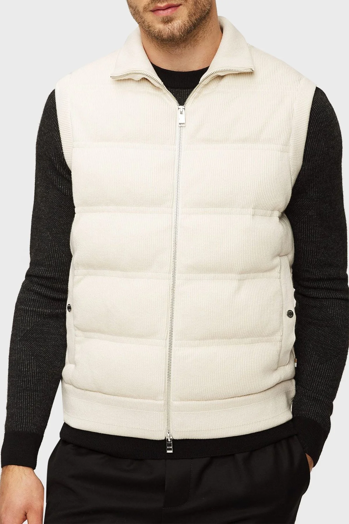 Boss Ribanalı Pamuk ve Yün Karışımlı Regular Fit Erkek Yelek 50500677 131 EKRU - 1