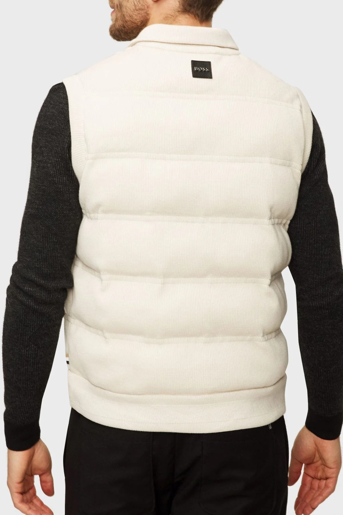 Boss Ribanalı Pamuk ve Yün Karışımlı Regular Fit Erkek Yelek 50500677 131 EKRU - 3