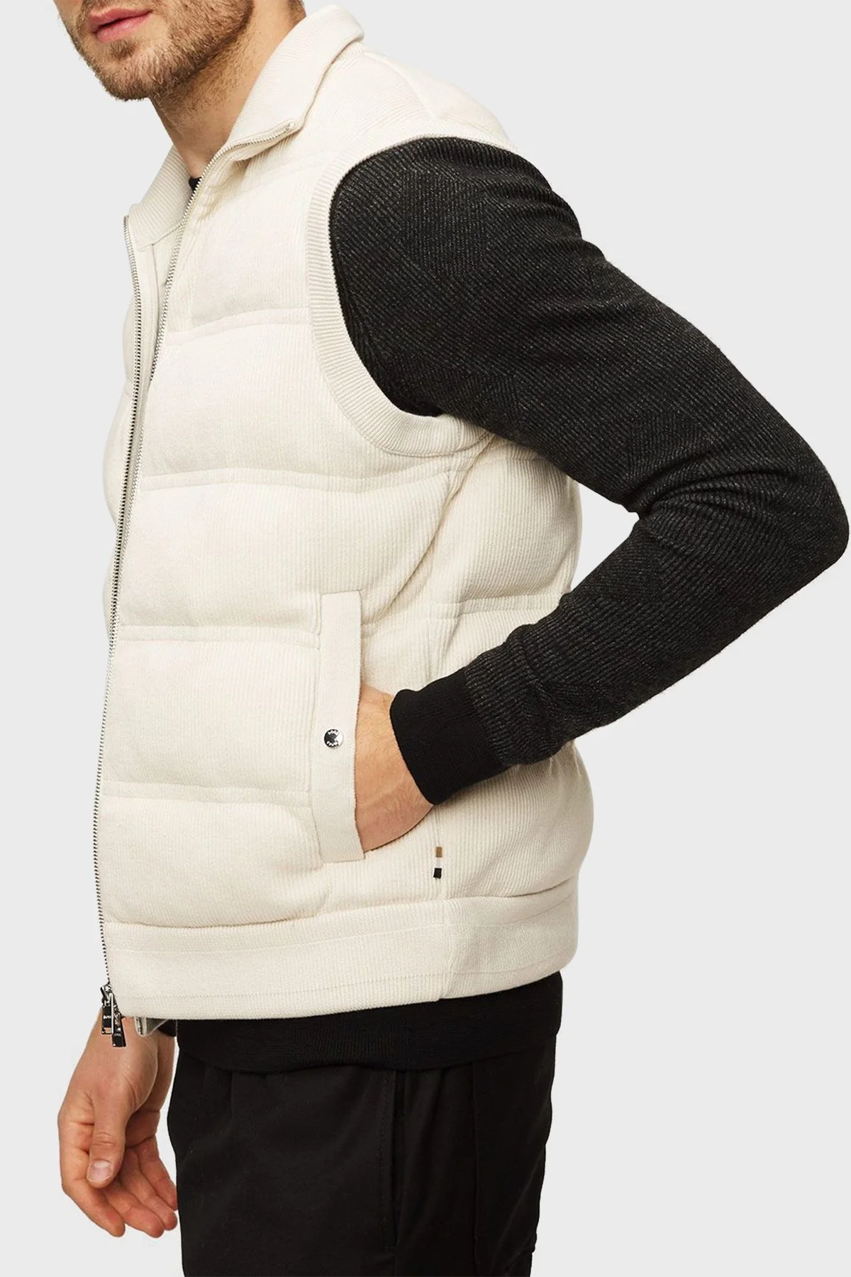 Boss Ribanalı Pamuk ve Yün Karışımlı Regular Fit Erkek Yelek 50500677 131 EKRU - 4