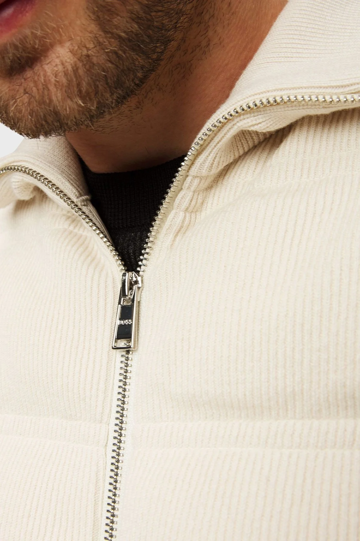 Boss Ribanalı Pamuk ve Yün Karışımlı Regular Fit Erkek Yelek 50500677 131 EKRU - 7