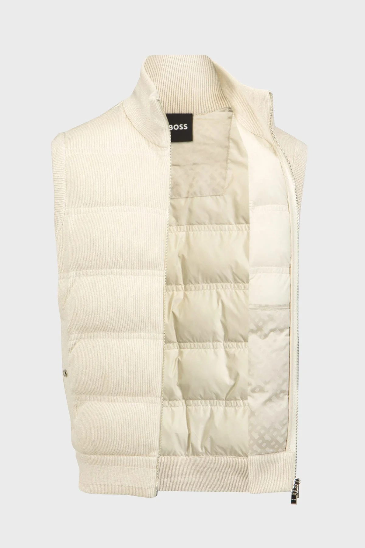 Boss Ribanalı Pamuk ve Yün Karışımlı Regular Fit Erkek Yelek 50500677 131 EKRU - 8
