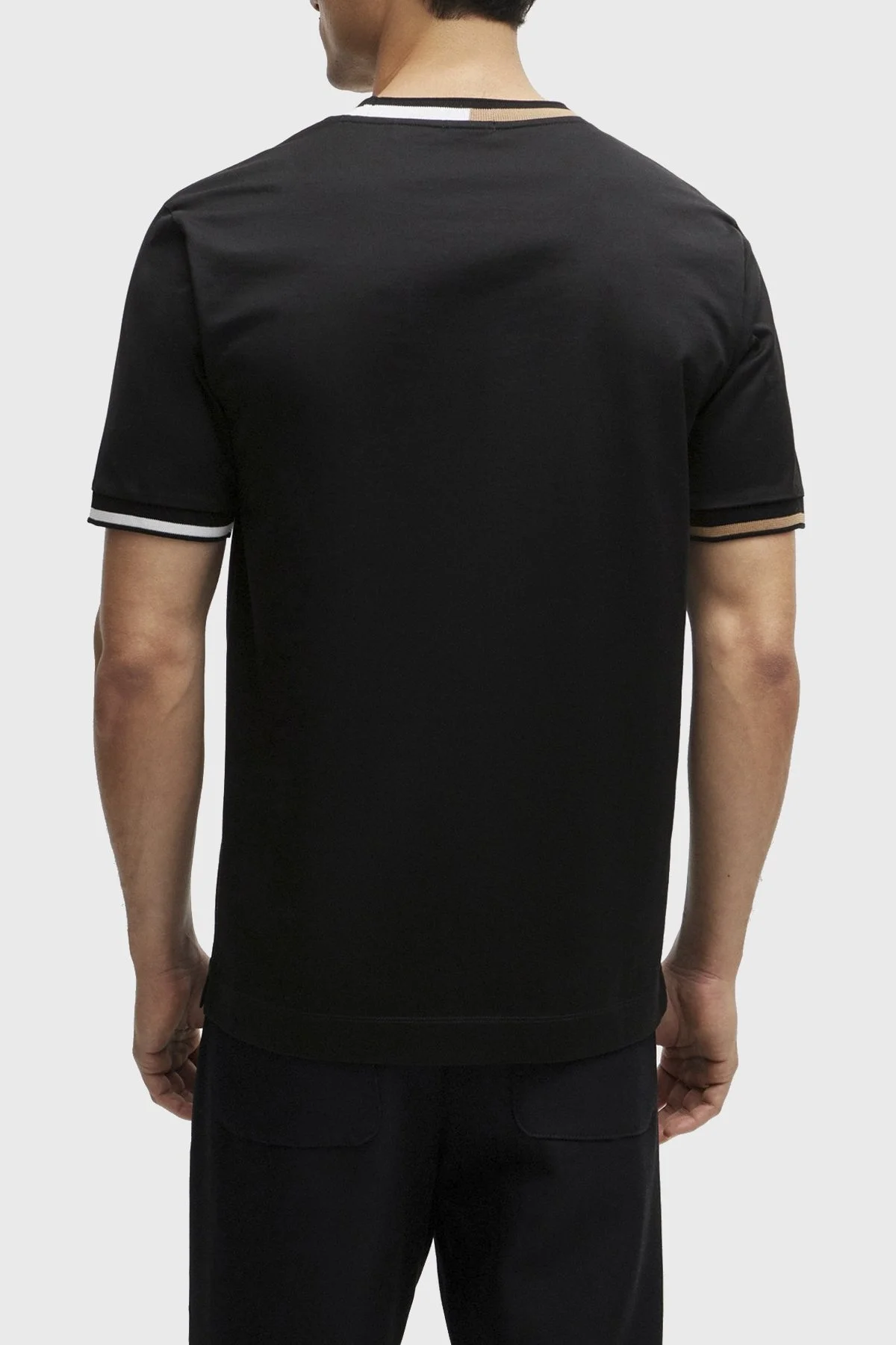 Boss Şerit Detaylı Merserize Pamuklu Bisiklet Yaka Regular Fit Erkek T Shirt 50513364 001 SİYAH - 4