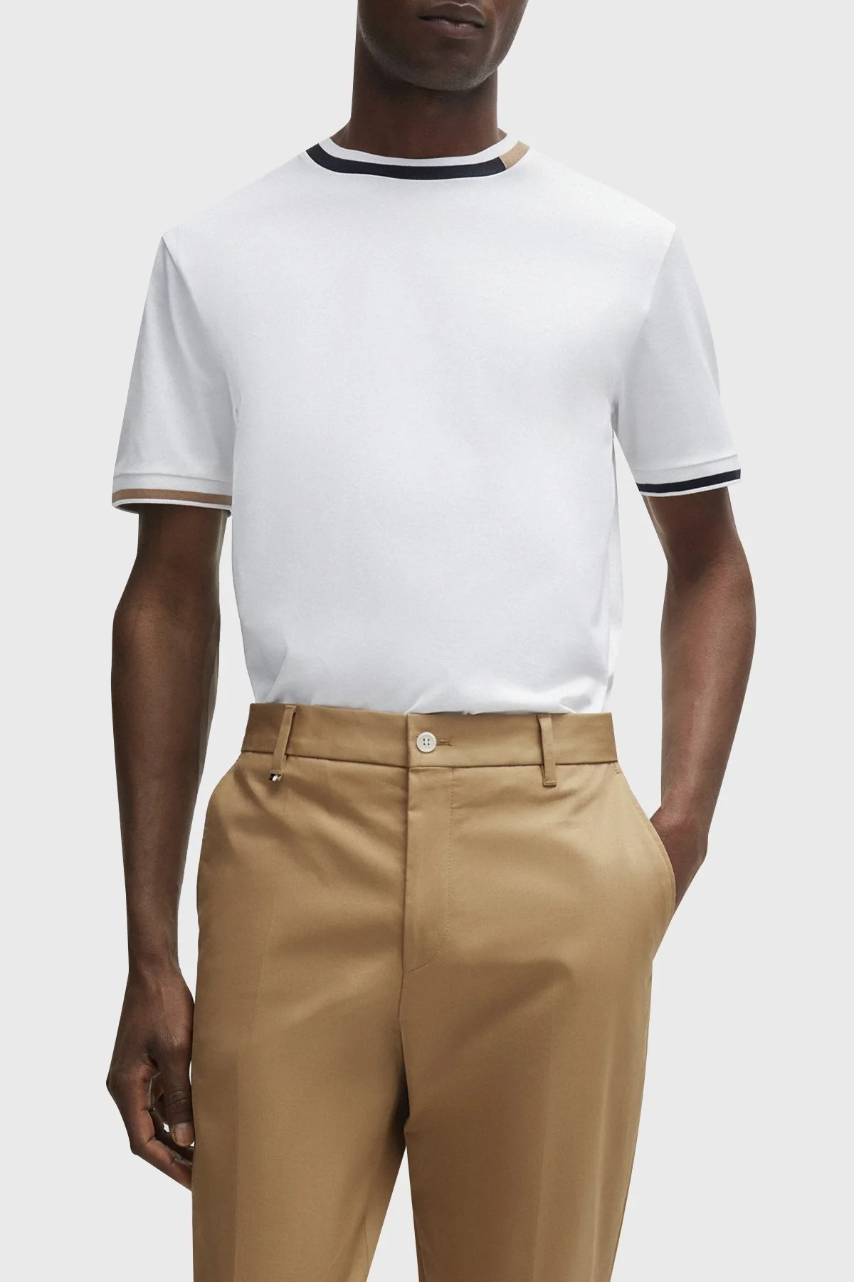 Boss Şerit Detaylı Merserize Pamuklu Bisiklet Yaka Regular Fit Erkek T Shirt 50513364 100 BEYAZ - 1