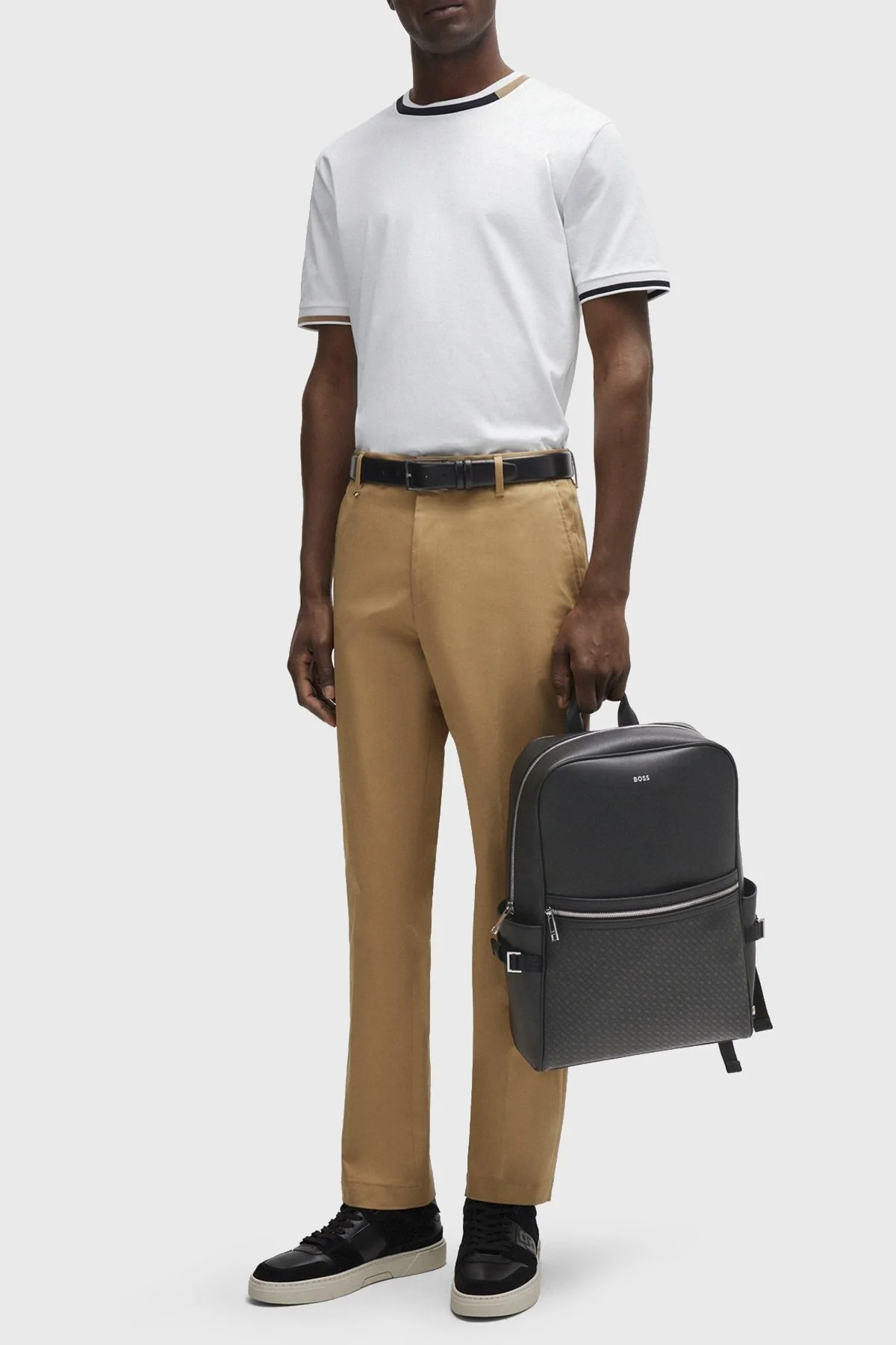 Boss Şerit Detaylı Merserize Pamuklu Bisiklet Yaka Regular Fit Erkek T Shirt 50513364 100 BEYAZ - 3