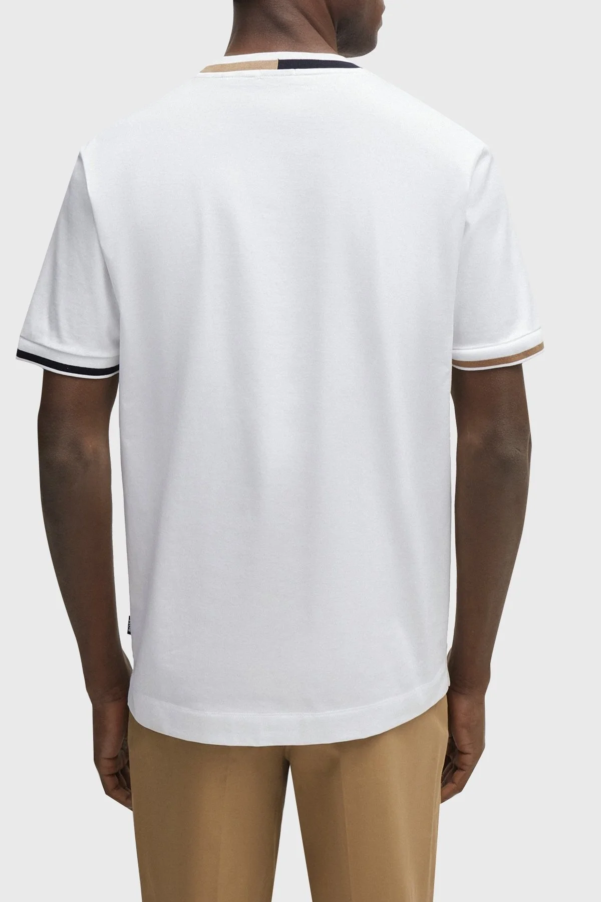 Boss Şerit Detaylı Merserize Pamuklu Bisiklet Yaka Regular Fit Erkek T Shirt 50513364 100 BEYAZ - 4