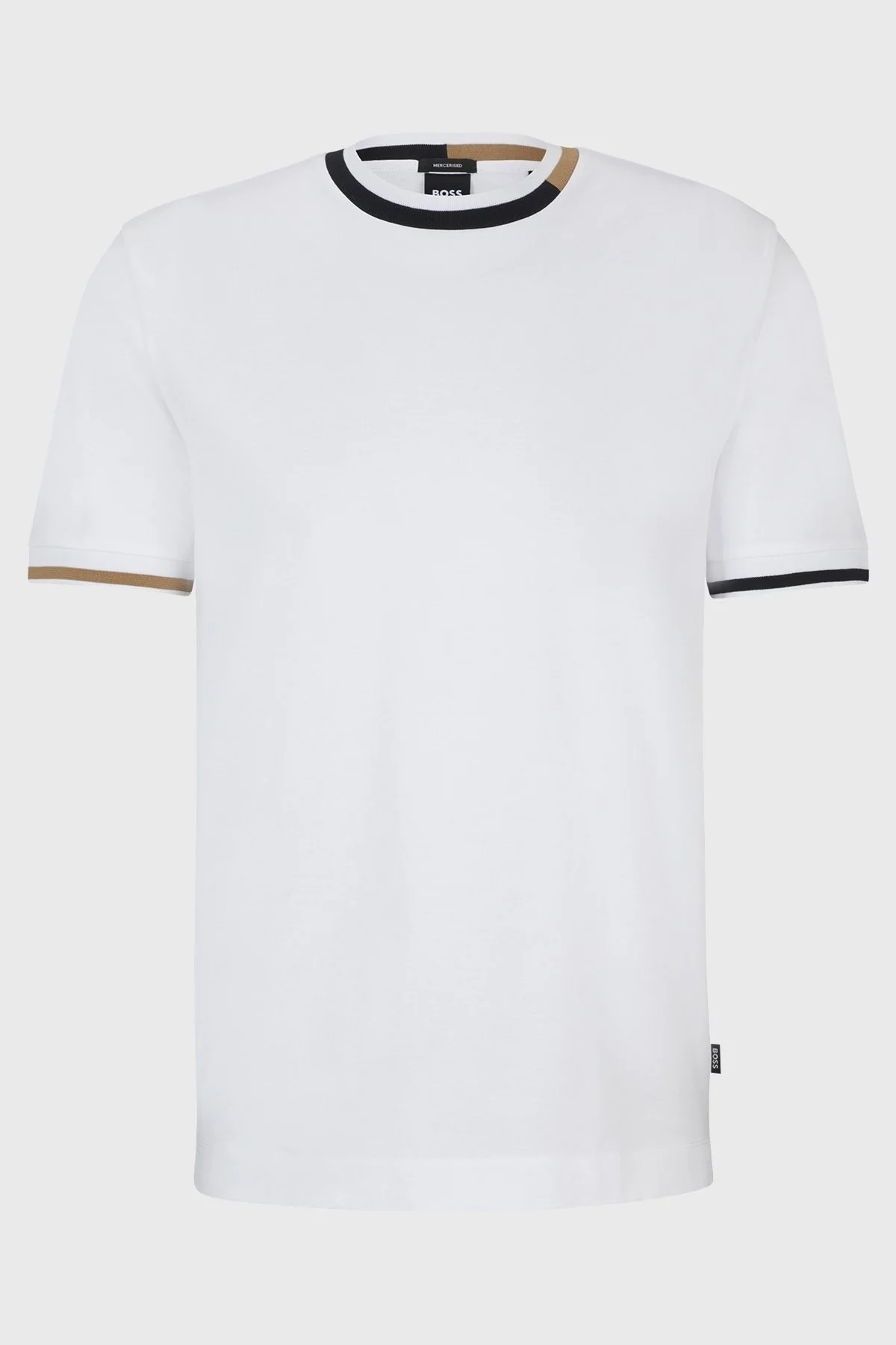 Boss Şerit Detaylı Merserize Pamuklu Bisiklet Yaka Regular Fit Erkek T Shirt 50513364 100 BEYAZ - 5