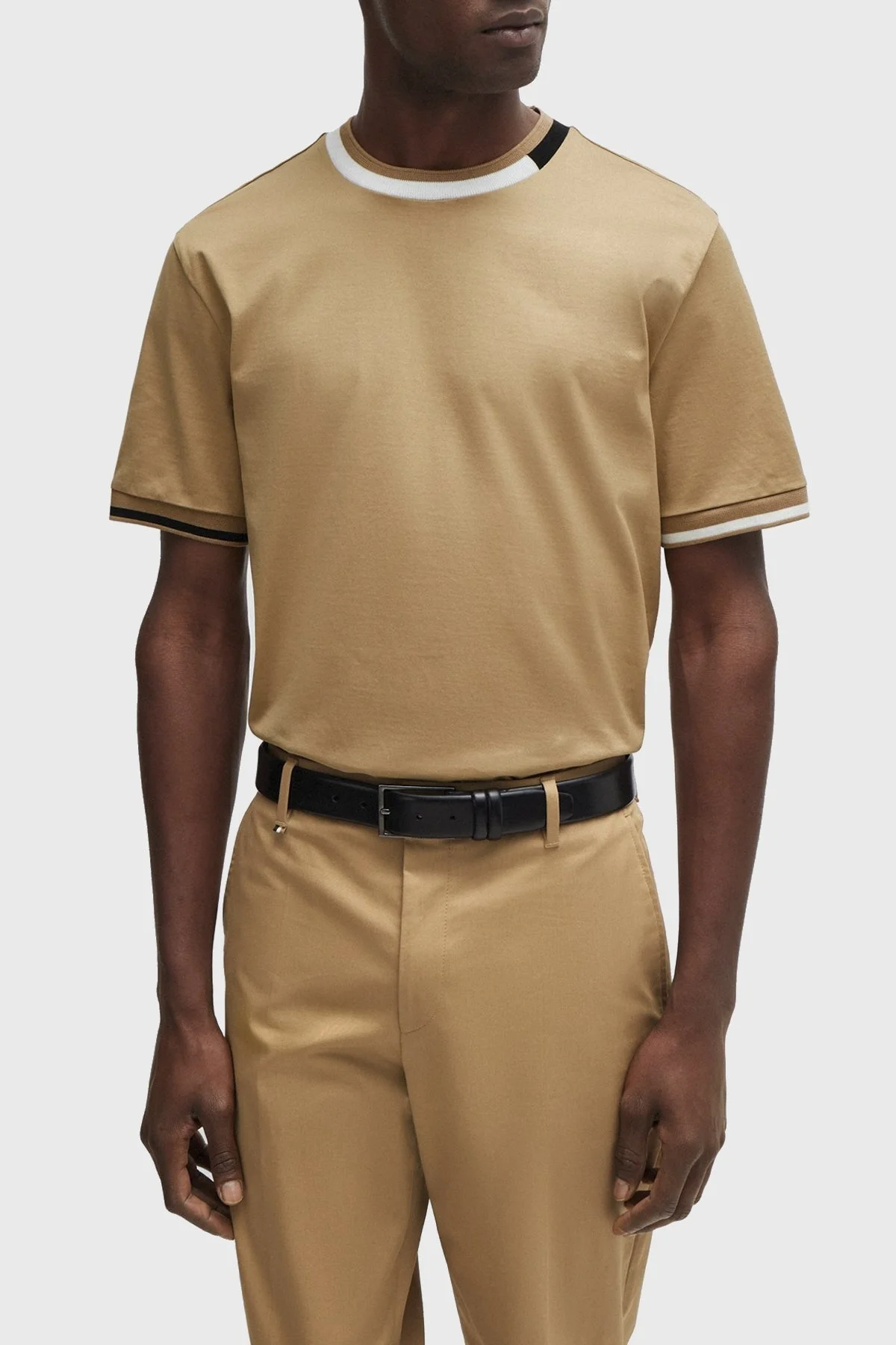 Boss Şerit Detaylı Merserize Pamuklu Bisiklet Yaka Regular Fit Erkek T Shirt 50513364 260 KAHVE - 6