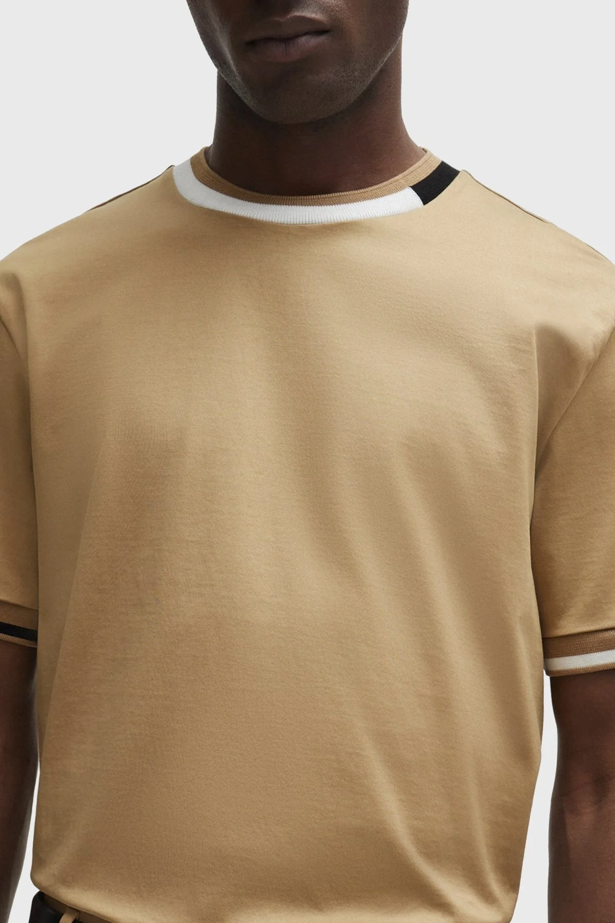 Boss Şerit Detaylı Merserize Pamuklu Bisiklet Yaka Regular Fit Erkek T Shirt 50513364 260 KAHVE - 7