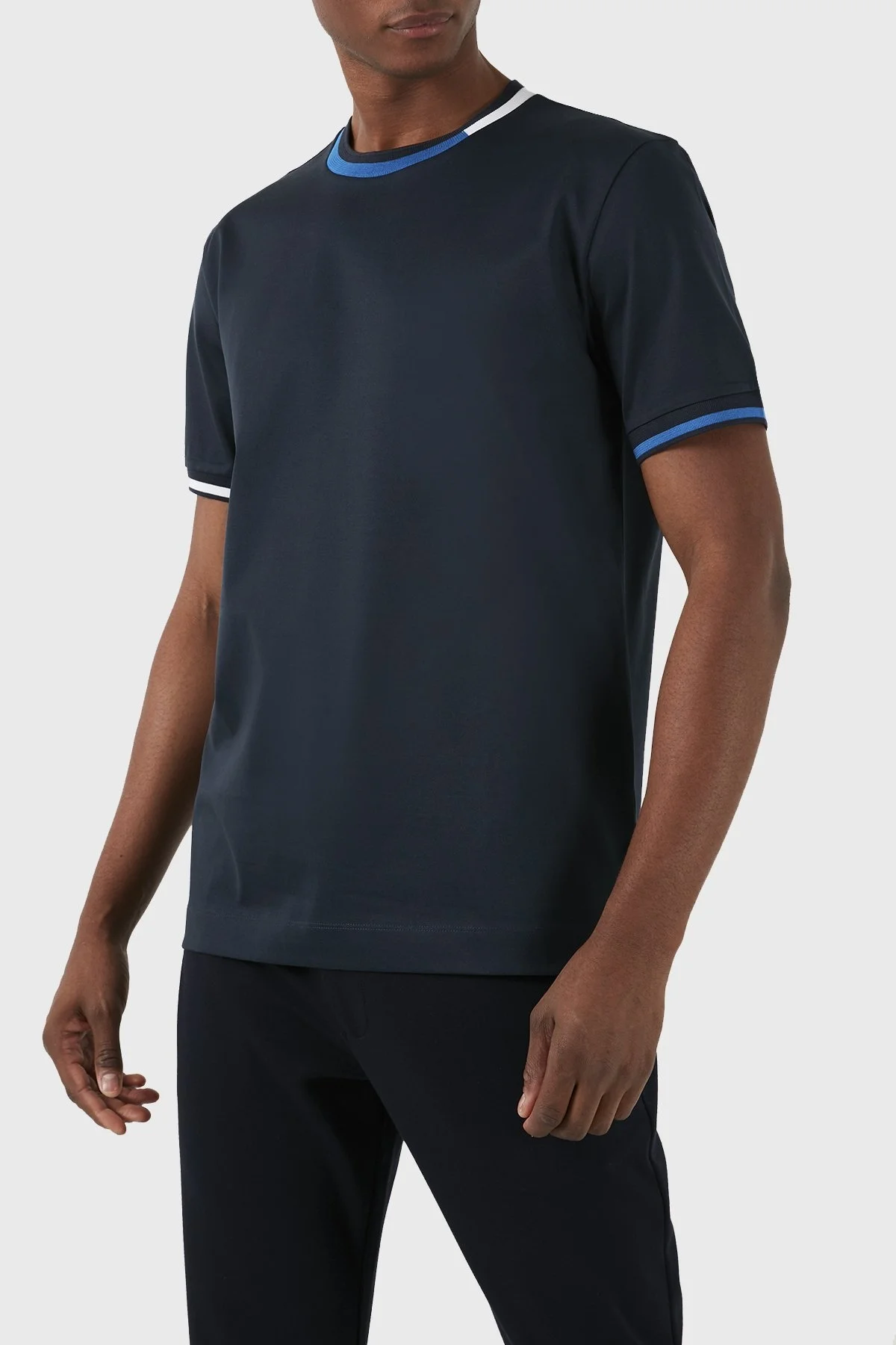 Boss Şerit Detaylı Merserize Pamuklu Bisiklet Yaka Regular Fit Erkek T Shirt 50513364 404 LACİVERT - 1