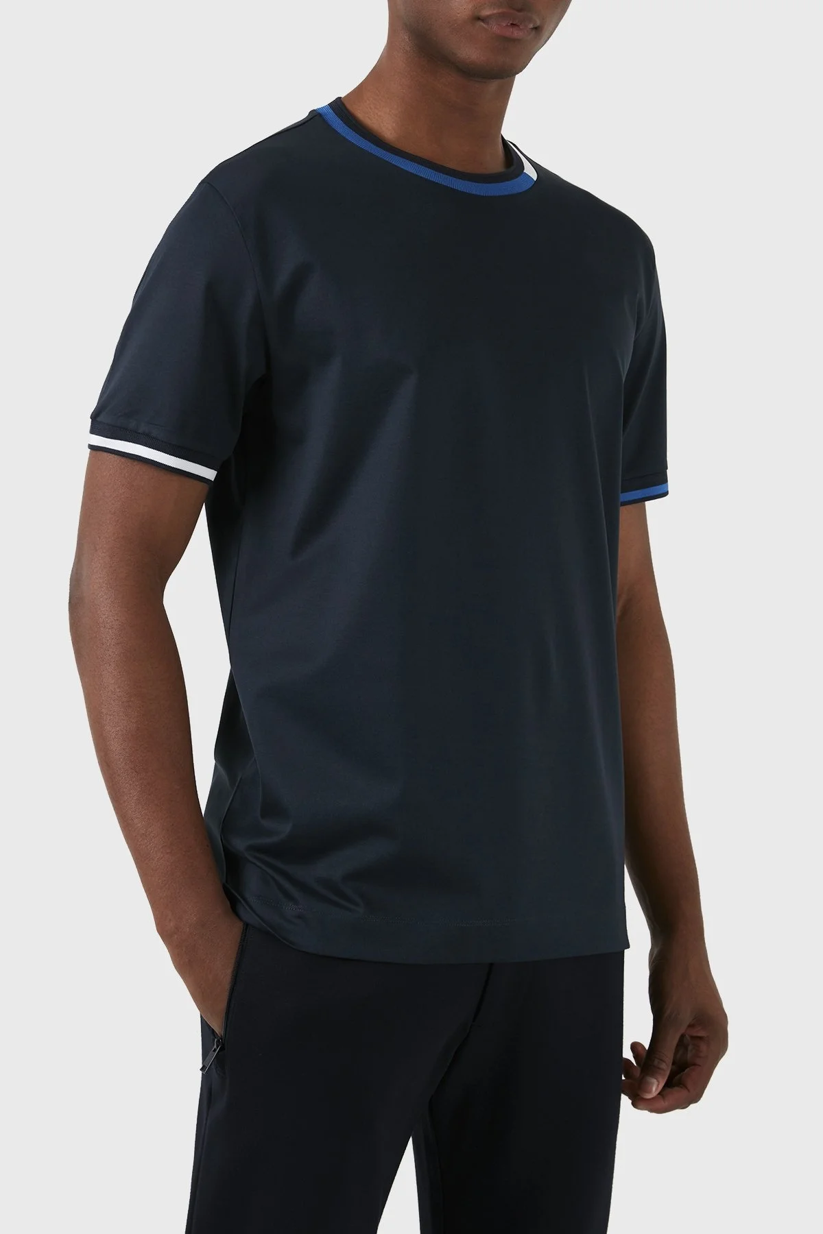 Boss Şerit Detaylı Merserize Pamuklu Bisiklet Yaka Regular Fit Erkek T Shirt 50513364 404 LACİVERT - 2