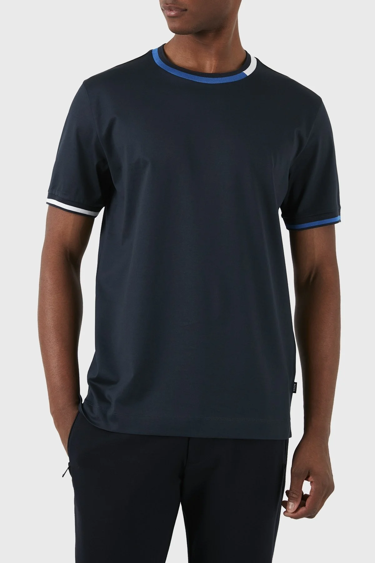 Boss Şerit Detaylı Merserize Pamuklu Bisiklet Yaka Regular Fit Erkek T Shirt 50513364 404 LACİVERT - 3