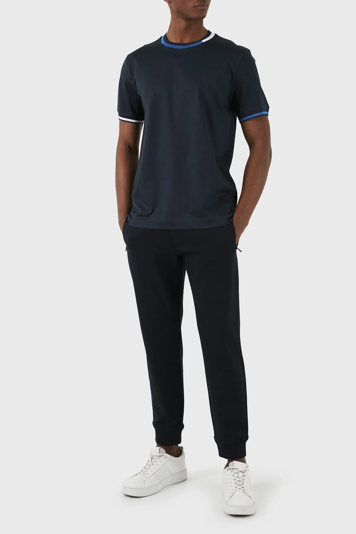 Boss Şerit Detaylı Merserize Pamuklu Bisiklet Yaka Regular Fit Erkek T Shirt 50513364 404 LACİVERT - 4