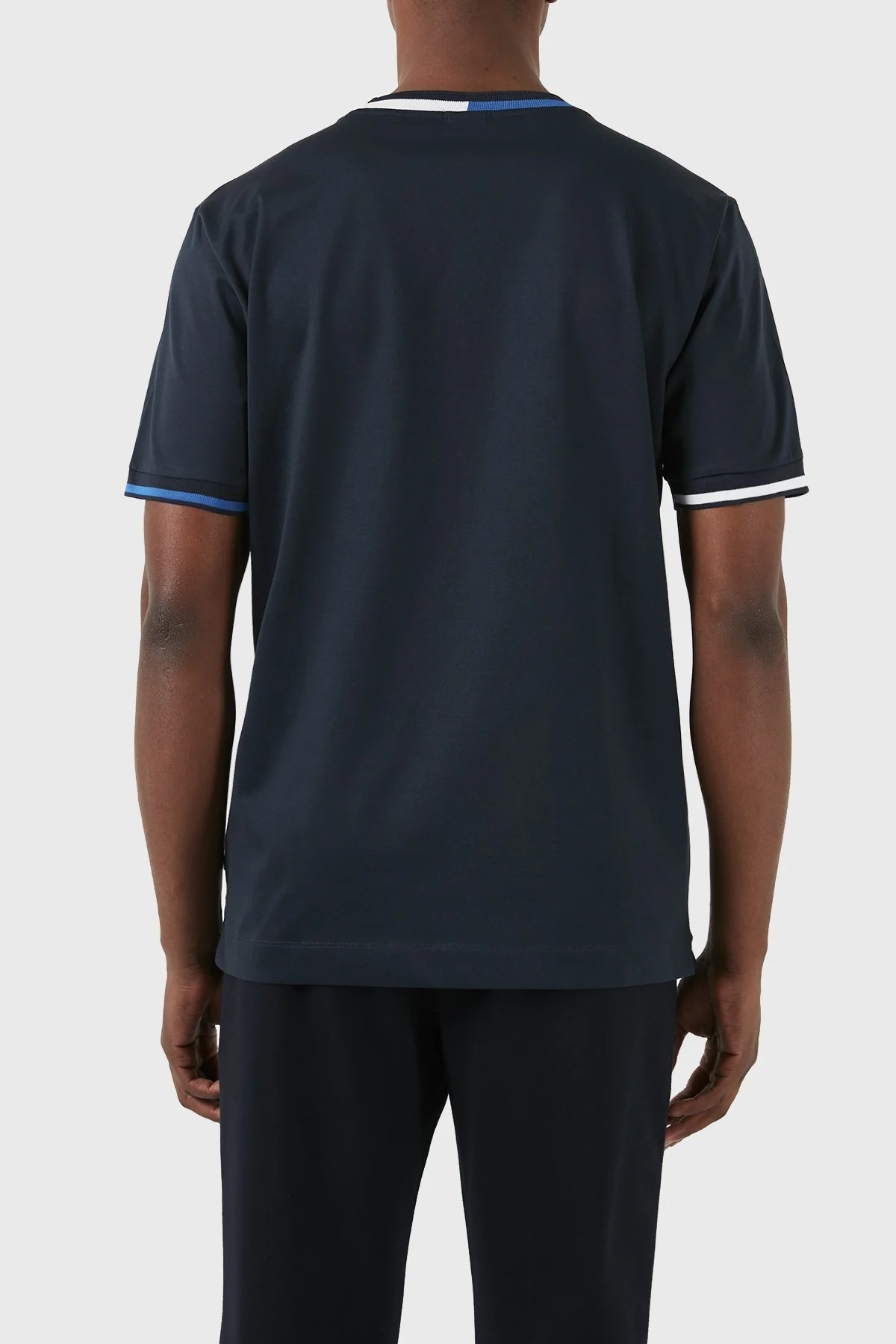 Boss Şerit Detaylı Merserize Pamuklu Bisiklet Yaka Regular Fit Erkek T Shirt 50513364 404 LACİVERT - 5