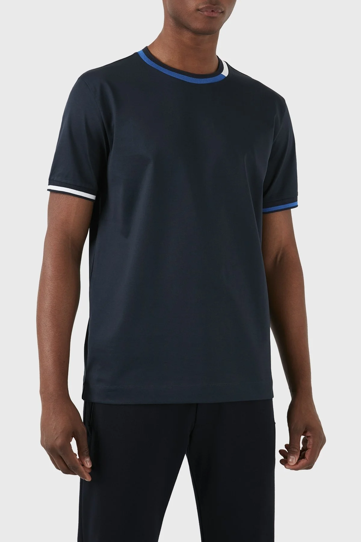 Boss Şerit Detaylı Merserize Pamuklu Bisiklet Yaka Regular Fit Erkek T Shirt 50513364 404 LACİVERT - 7