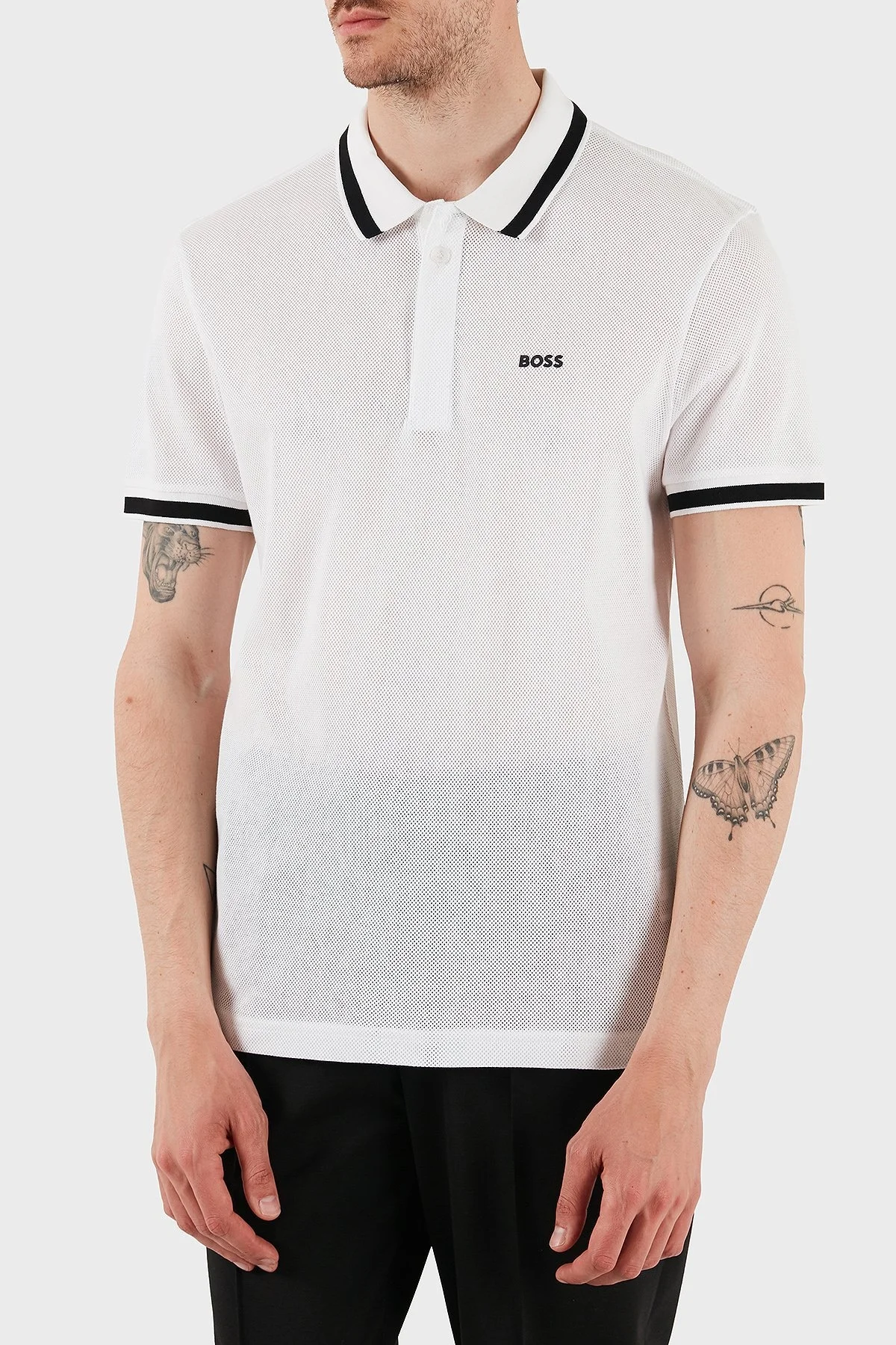 Boss Şerit Detaylı Pamuklu Regular Fit Düğmeli Erkek Polo Yaka T Shirt 50538160 100 BEYAZ - 1