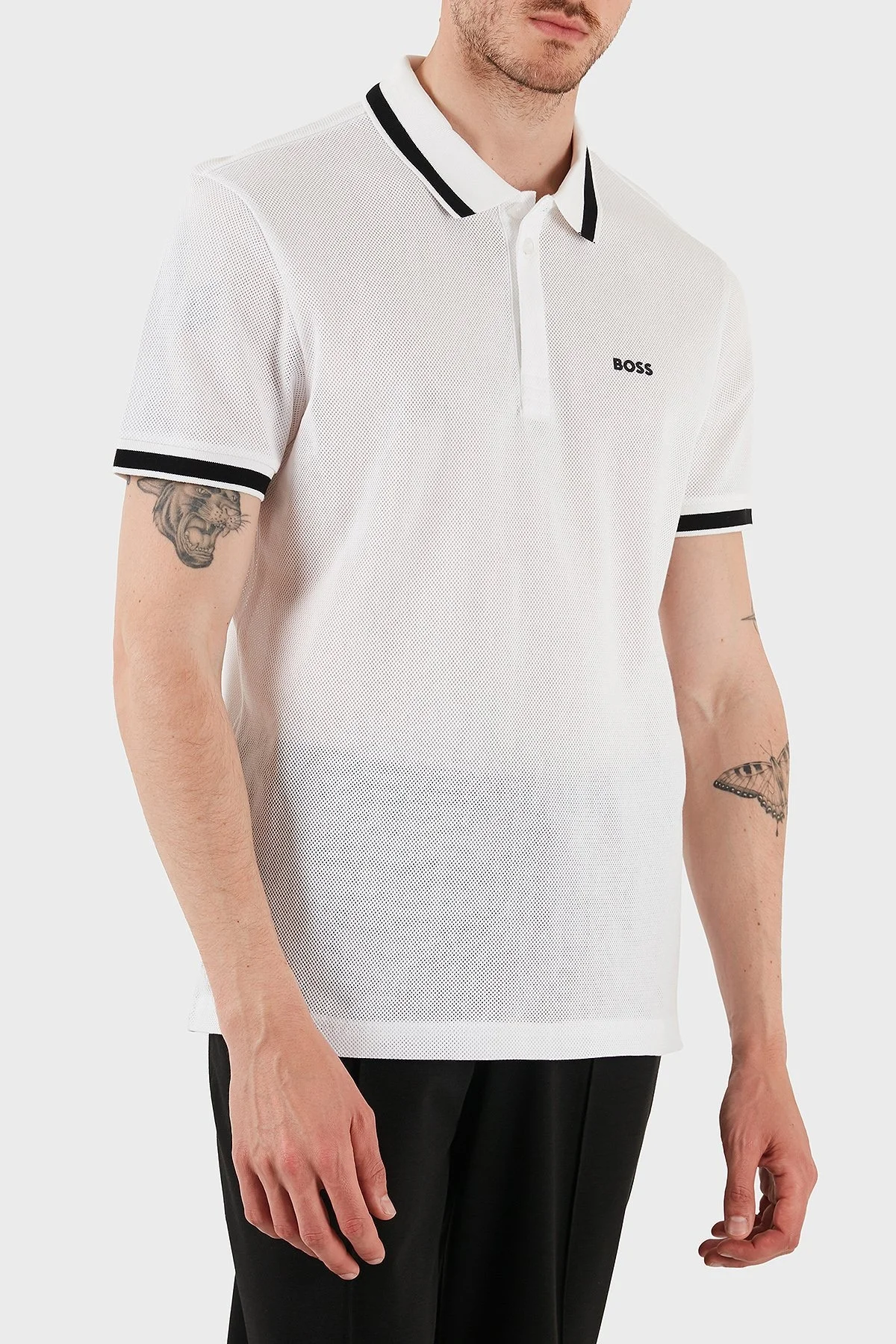 Boss Şerit Detaylı Pamuklu Regular Fit Düğmeli Erkek Polo Yaka T Shirt 50538160 100 BEYAZ - 3