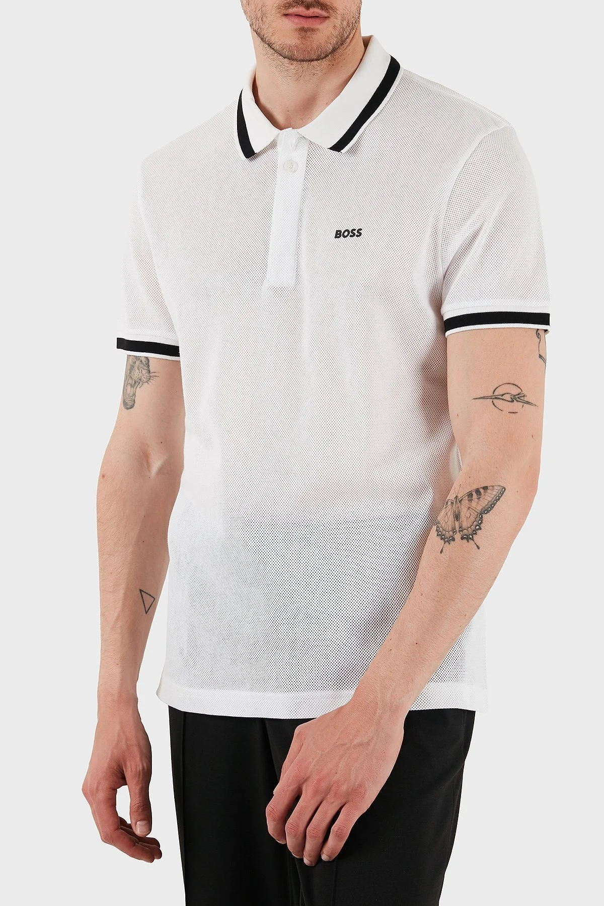 Boss Şerit Detaylı Pamuklu Regular Fit Düğmeli Erkek Polo Yaka T Shirt 50538160 100 BEYAZ - 4