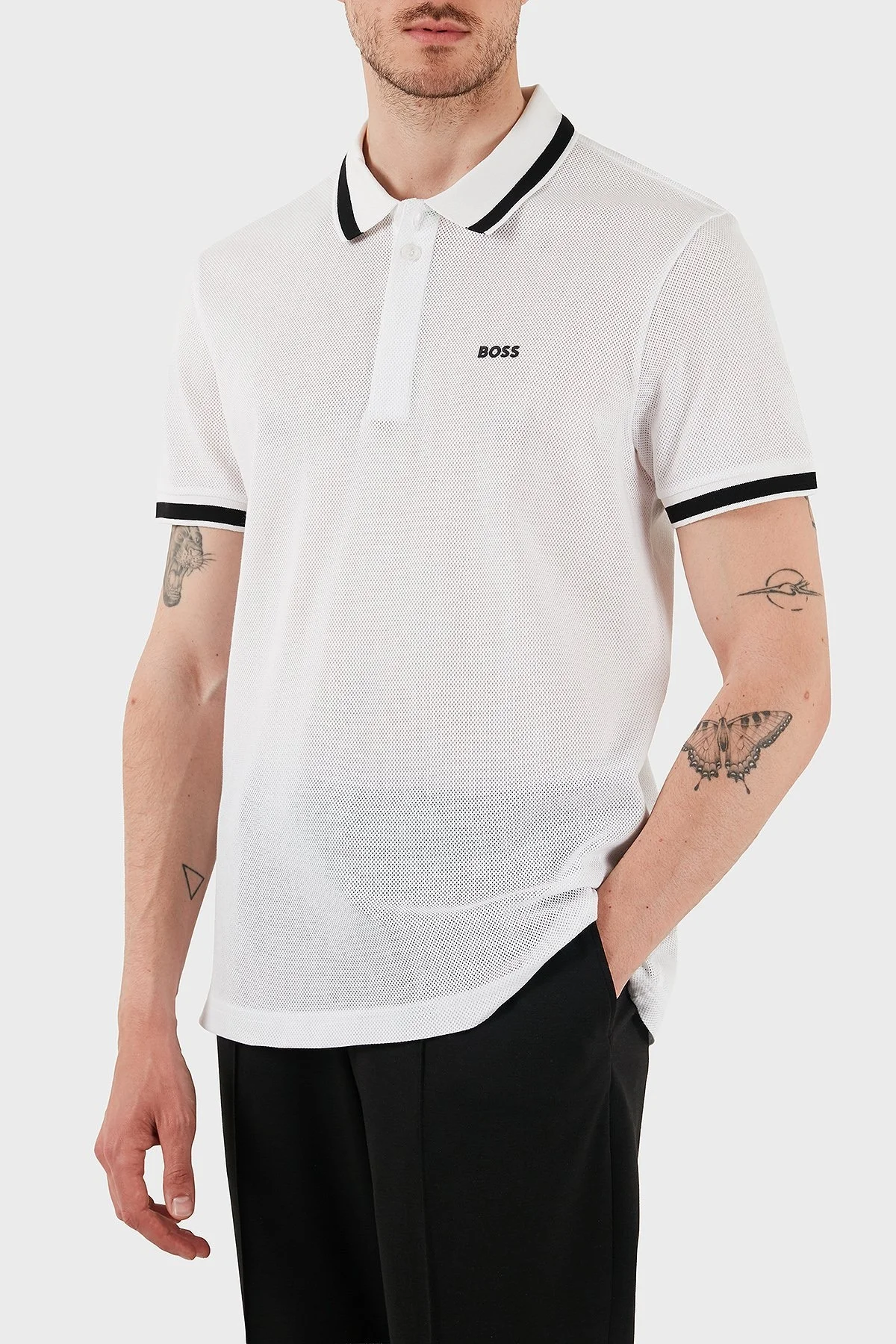 Boss Şerit Detaylı Pamuklu Regular Fit Düğmeli Erkek Polo Yaka T Shirt 50538160 100 BEYAZ - 5
