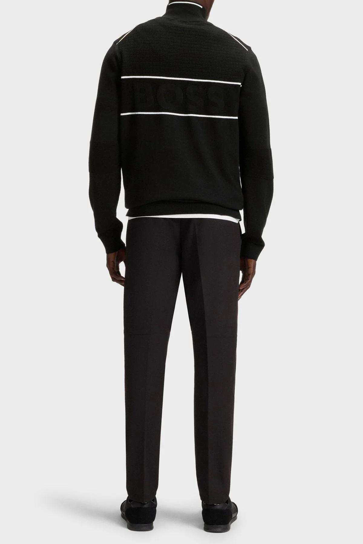 Boss Şerit Detaylı Pamuklu Regular Fit Yarım Fermuarlı Dik Yaka Erkek Kazak 50541953 001 SİYAH - 3