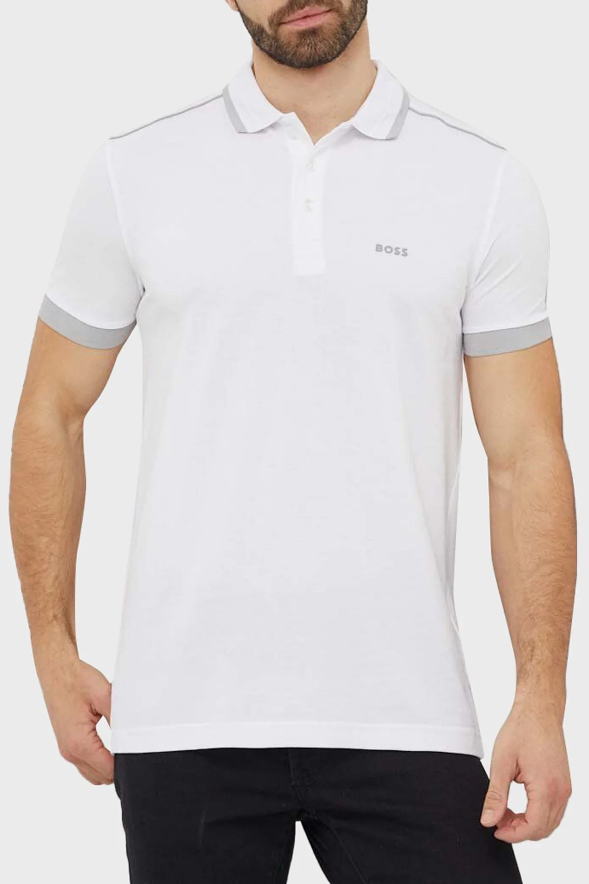 Boss Şeritli % 100 Pamuk Regular Fit Düğmeli Erkek Polo Yaka T Shirt 50512995 100 BEYAZ - 1