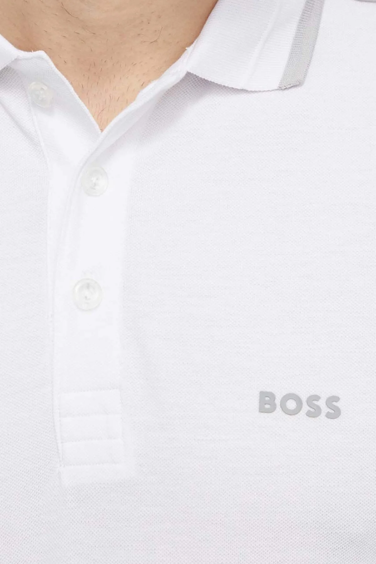 Boss Şeritli % 100 Pamuk Regular Fit Düğmeli Erkek Polo Yaka T Shirt 50512995 100 BEYAZ - 4