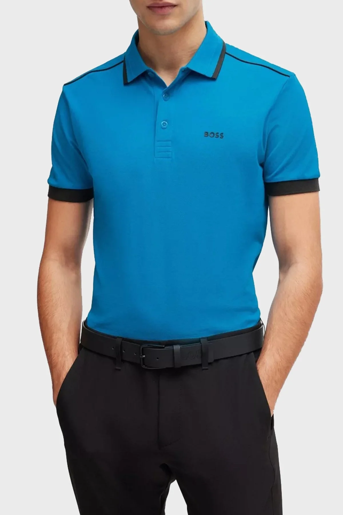 Boss Şeritli % 100 Pamuk Regular Fit Düğmeli Erkek Polo Yaka T Shirt 50512995 442 TURKUAZ - 1