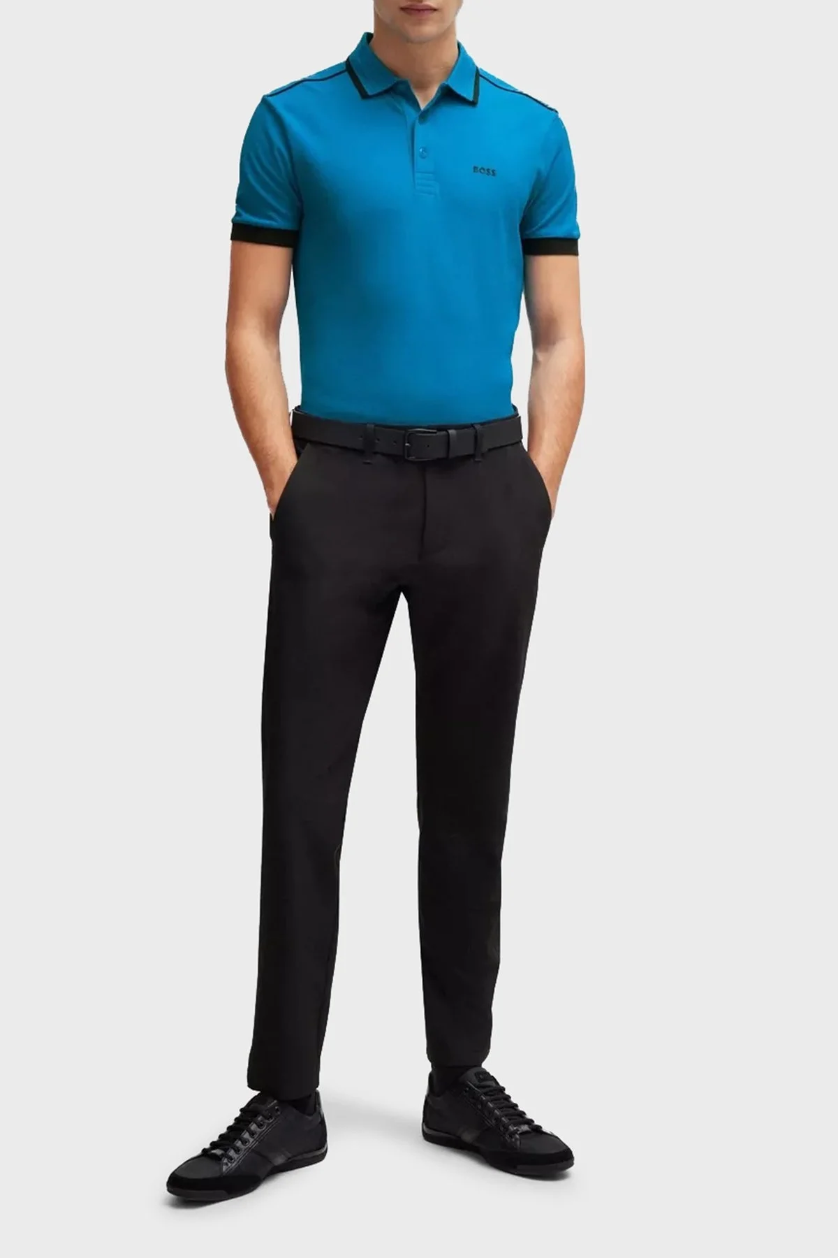 Boss Şeritli % 100 Pamuk Regular Fit Düğmeli Erkek Polo Yaka T Shirt 50512995 442 TURKUAZ - 2