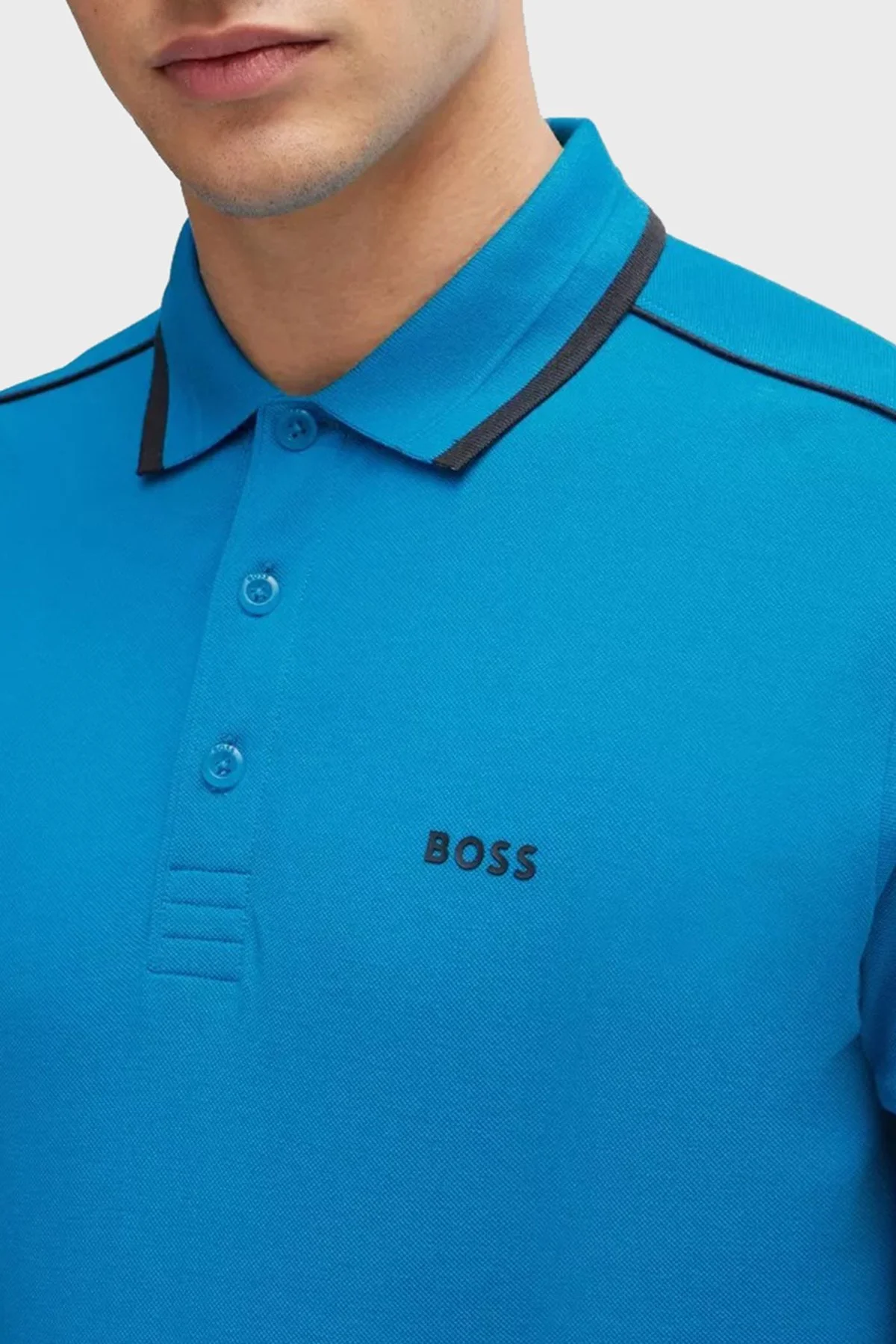 Boss Şeritli % 100 Pamuk Regular Fit Düğmeli Erkek Polo Yaka T Shirt 50512995 442 TURKUAZ - 4