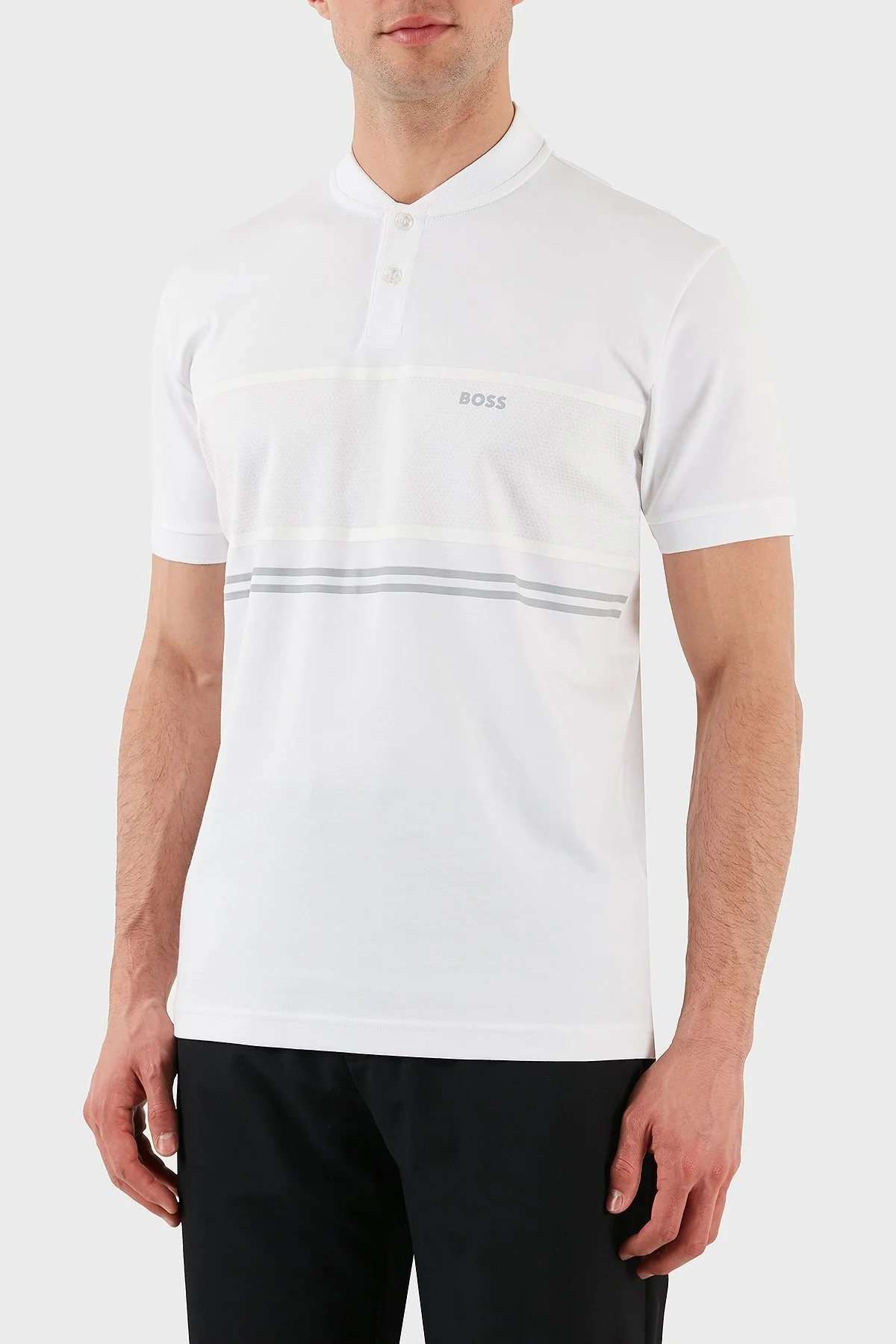 Boss Şeritli % 100 Pamuk Regular Fit Düğmeli Kolej Yaka Erkek T Shirt 50512996 100 BEYAZ - 1