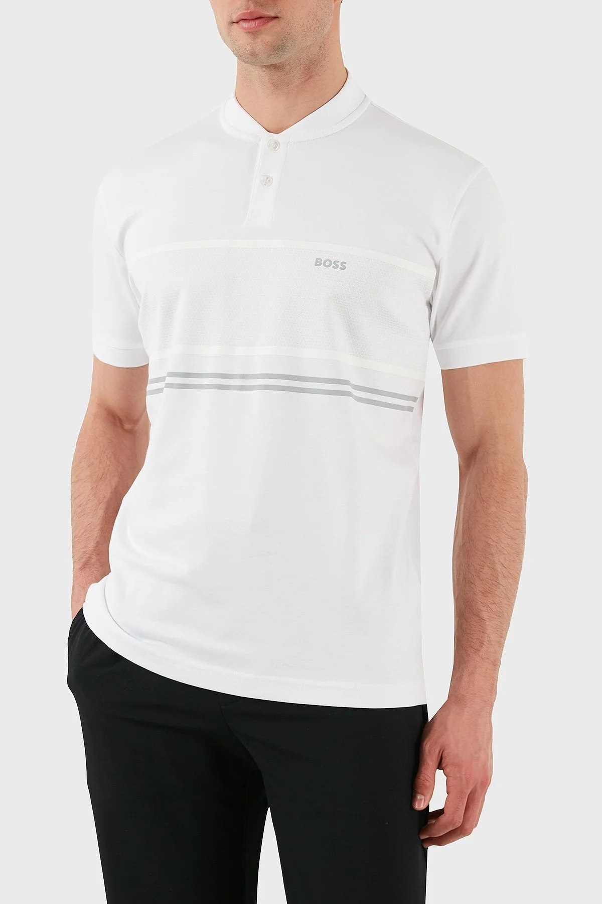 Boss Şeritli % 100 Pamuk Regular Fit Düğmeli Kolej Yaka Erkek T Shirt 50512996 100 BEYAZ - 4