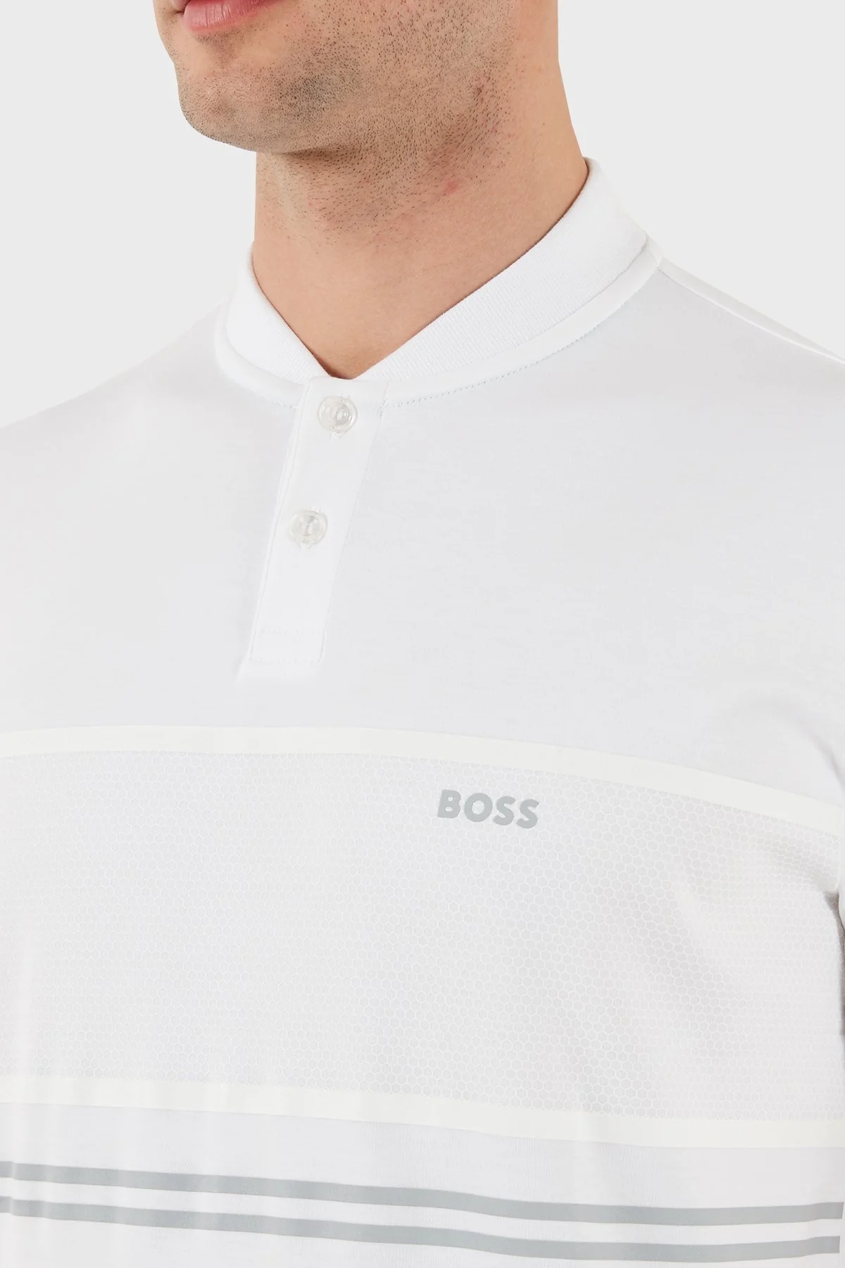 Boss Şeritli % 100 Pamuk Regular Fit Düğmeli Kolej Yaka Erkek T Shirt 50512996 100 BEYAZ - 5