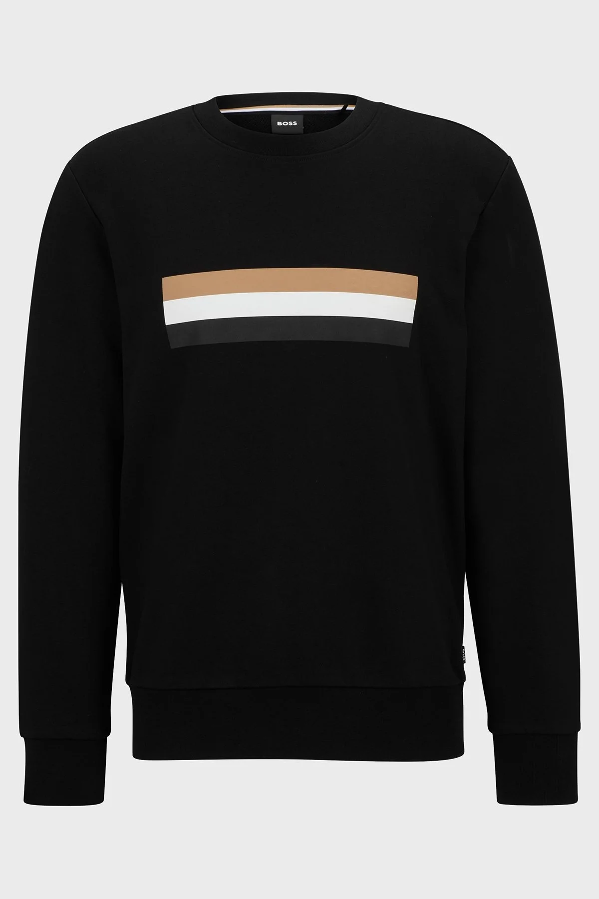 Boss Şeritli Organik Pamuklu Bisiklet Yaka Relaxed Fit Erkek Sweat 50501498 001 SİYAH - 5