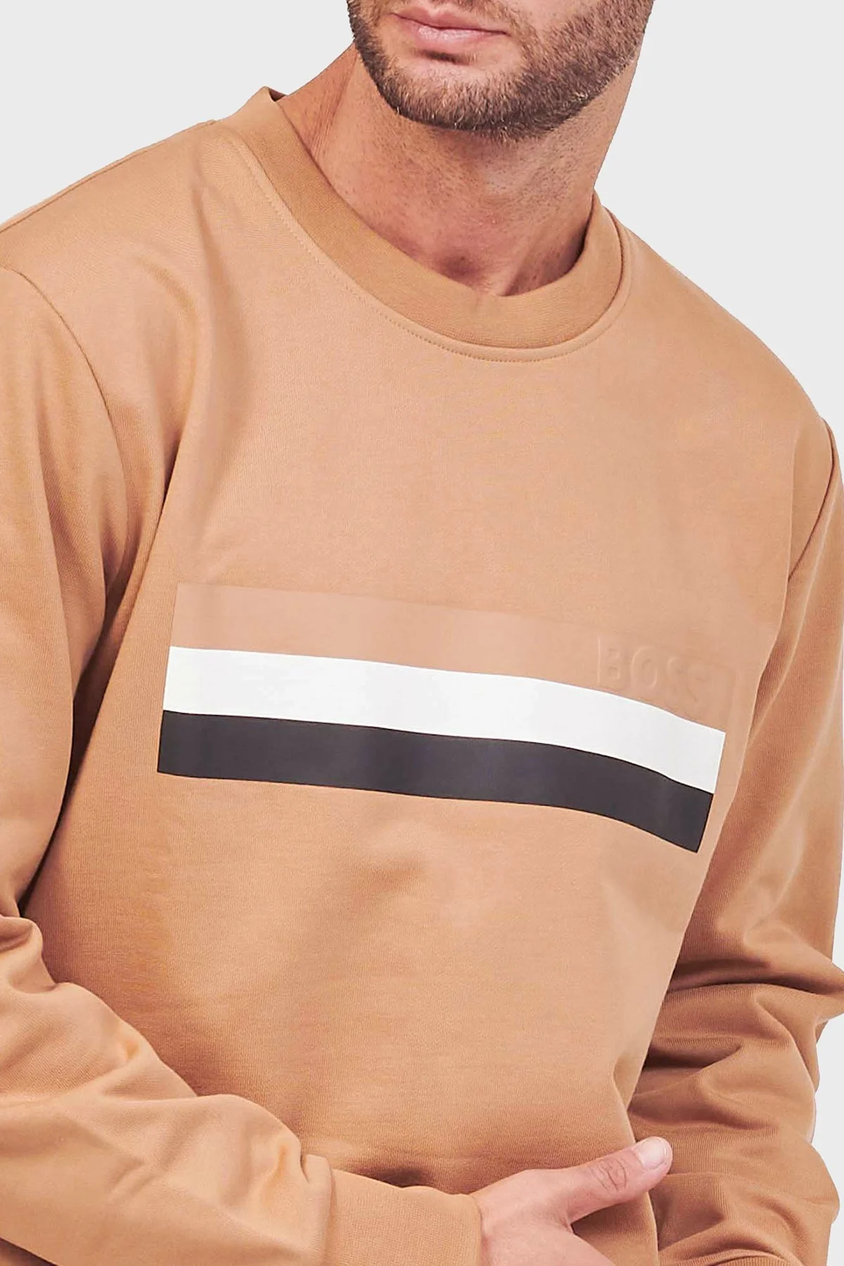 Boss Şeritli Organik Pamuklu Bisiklet Yaka Relaxed Fit Erkek Sweat 50501498 260 TABA - 3