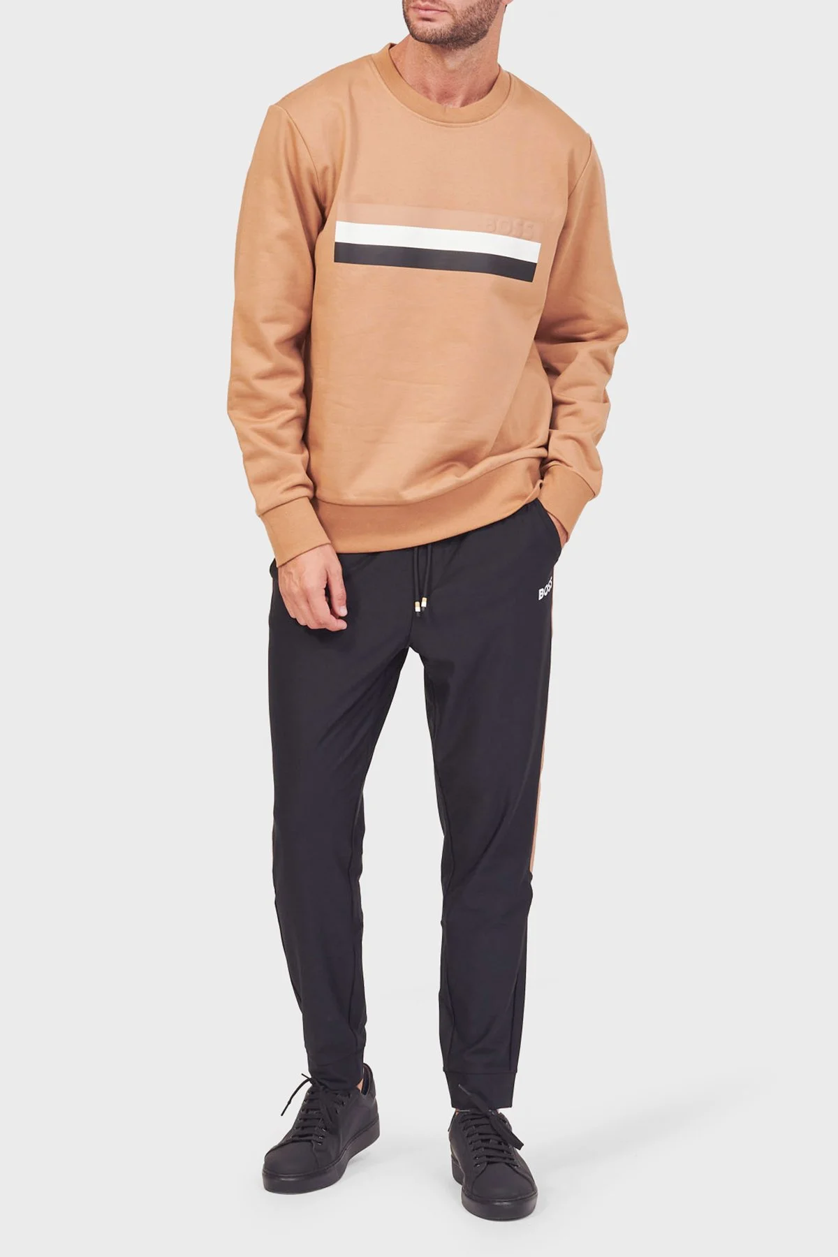 Boss Şeritli Organik Pamuklu Bisiklet Yaka Relaxed Fit Erkek Sweat 50501498 260 TABA - 4