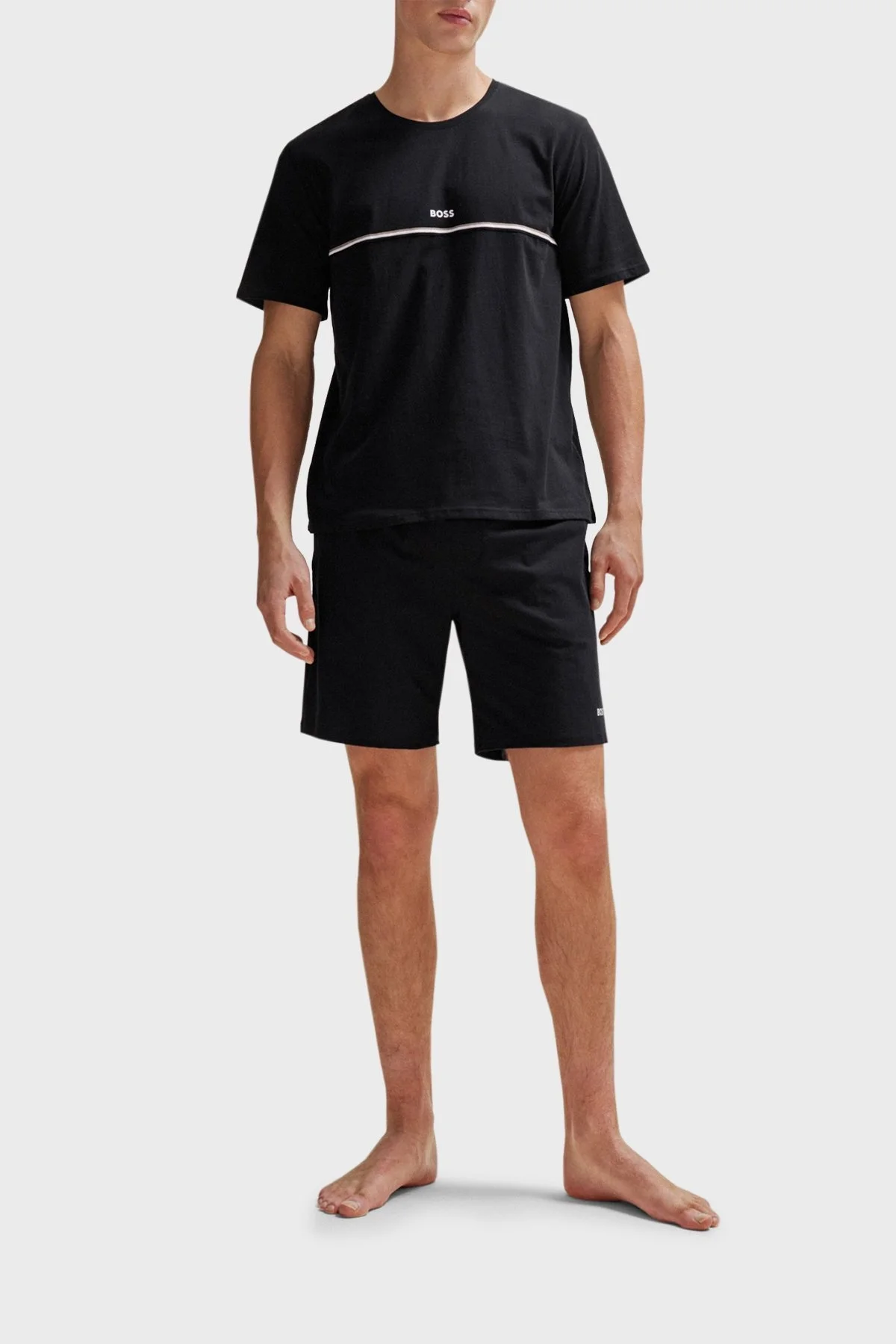 Boss Şeritli Streç Pamuklu Bisiklet Yaka Regular Fit Erkek T Shirt 50502864 001 SİYAH - 2