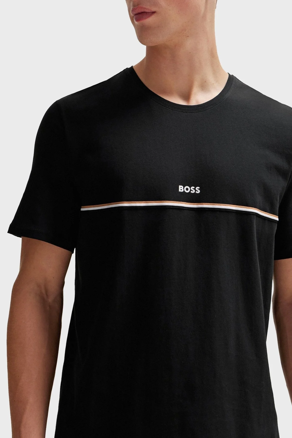Boss Şeritli Streç Pamuklu Bisiklet Yaka Regular Fit Erkek T Shirt 50502864 001 SİYAH - 4
