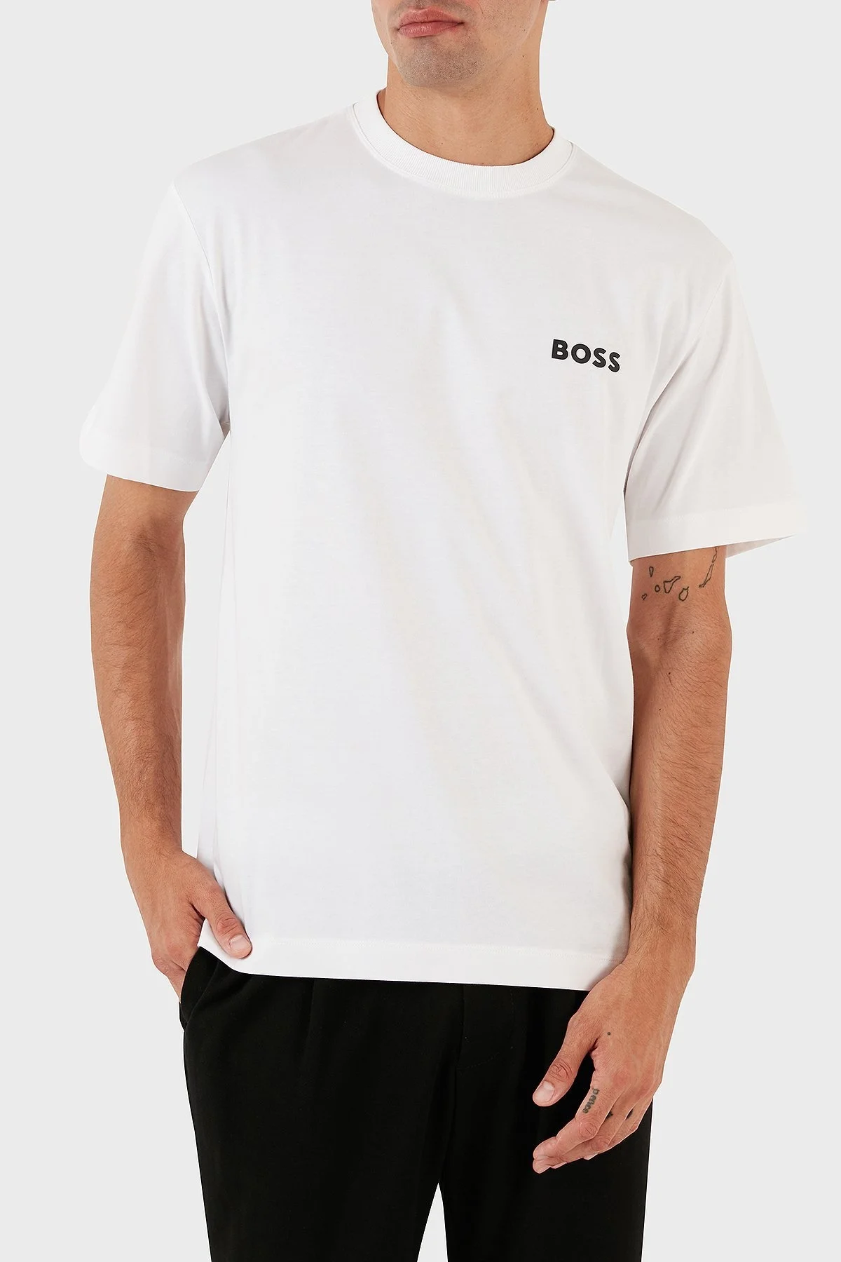 Boss Sırt Baskılı Bisiklet Yaka % 100 Pamuk Regular Fit Dokuma Erkek T Shirt 50494074 100 BEYAZ - 6