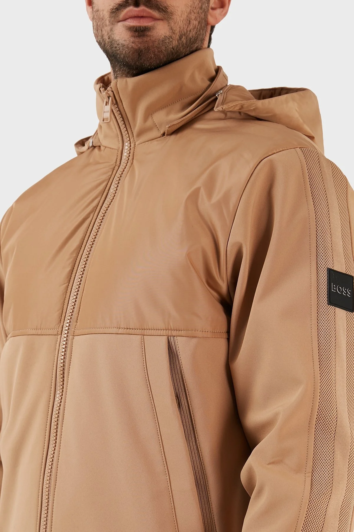 Boss Slim Fit Çıkarılabilir Kapüşonlu Spor Erkek Ceket 50483477 260 CAMEL - 4