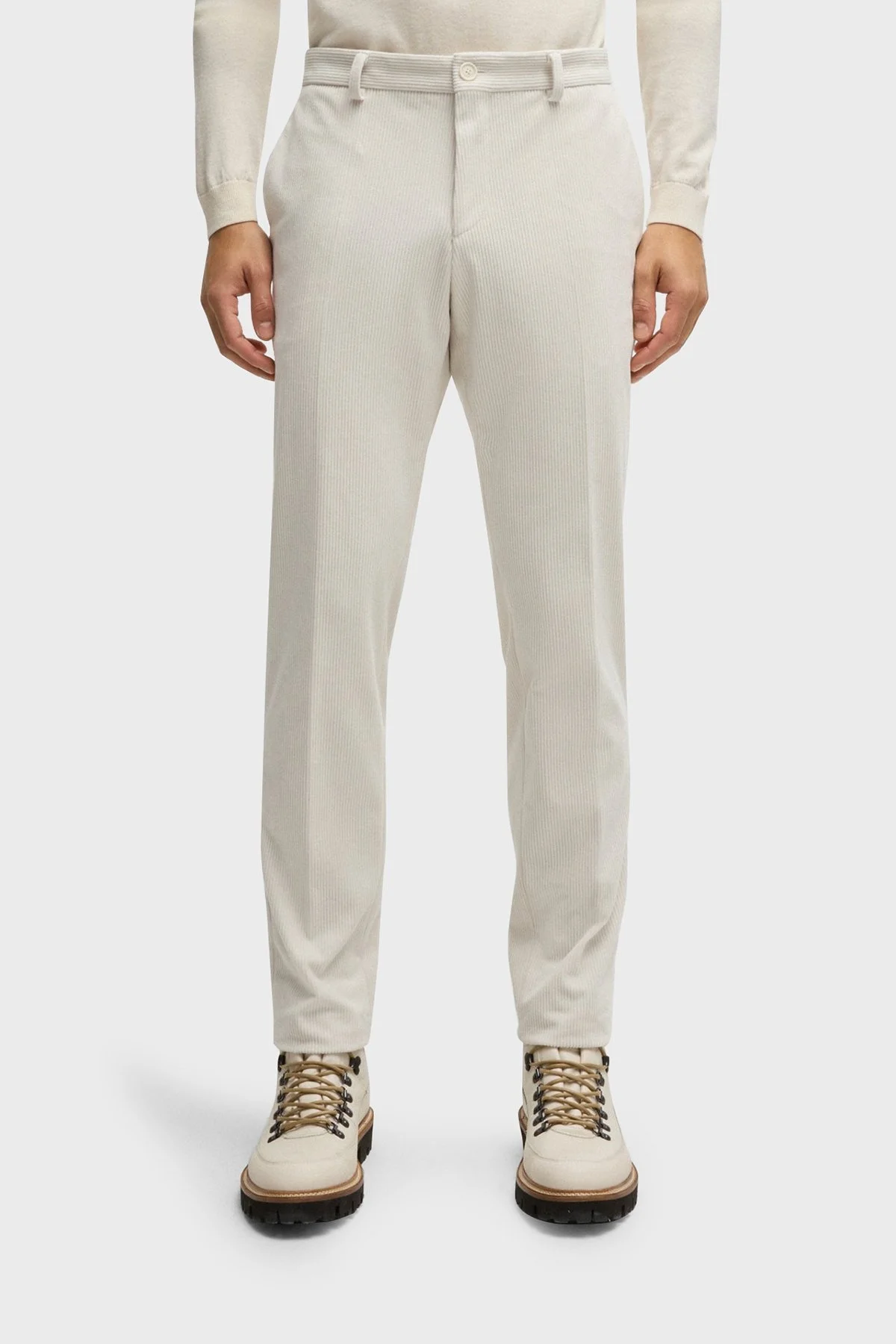 Boss Slim Fit Daralan Paça Esnek Kadife Erkek Pantolon 50530665 131 EKRU - 1