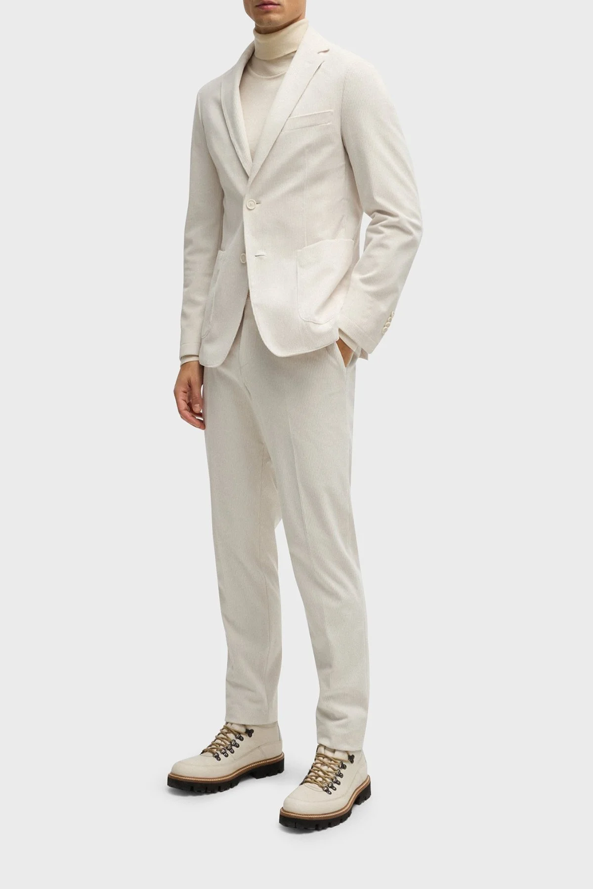 Boss Slim Fit Daralan Paça Esnek Kadife Erkek Pantolon 50530665 131 EKRU - 3