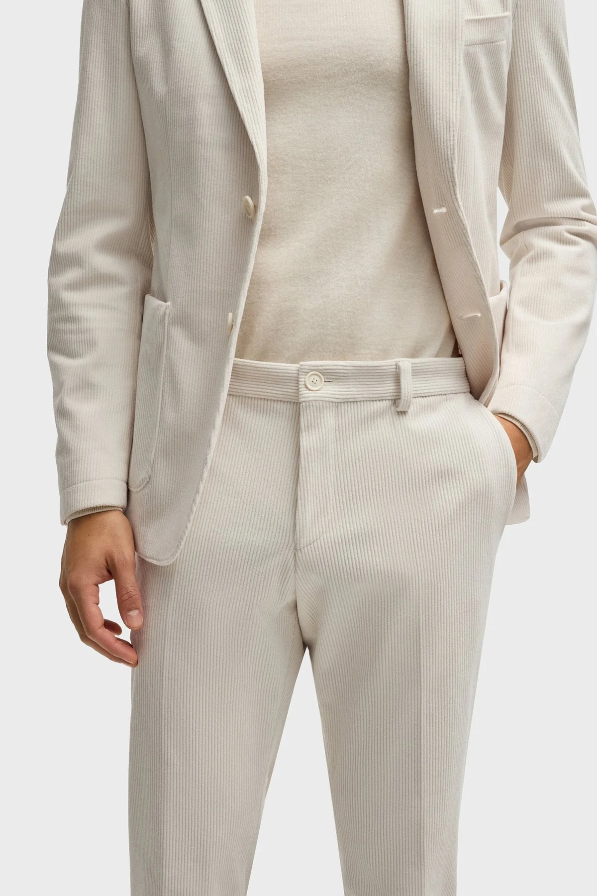 Boss Slim Fit Daralan Paça Esnek Kadife Erkek Pantolon 50530665 131 EKRU - 4