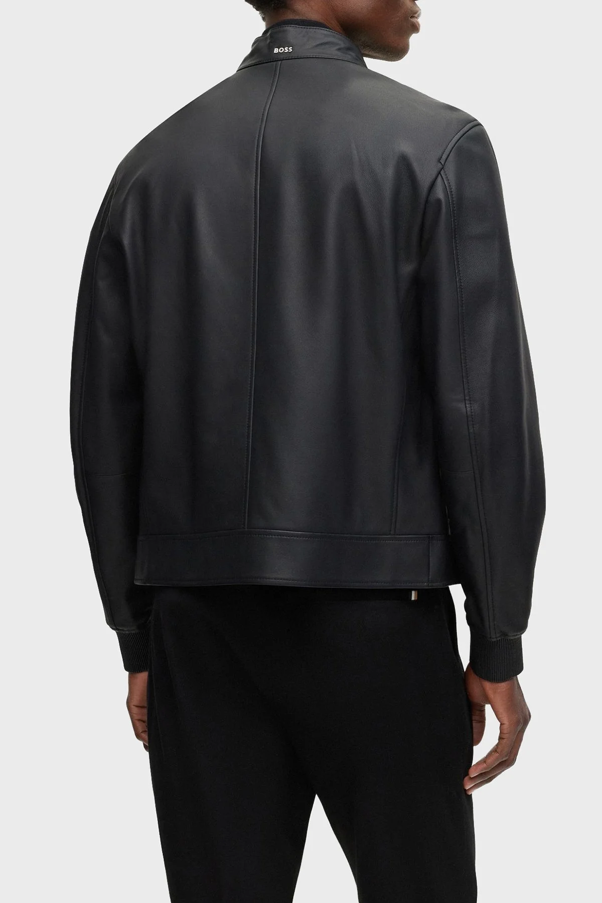 Boss Slim Fit Fermuarlı Sıfır Yaka Hakiki 50494120 001 Erkek Deri Ceket 50494120 001 SİYAH - 2