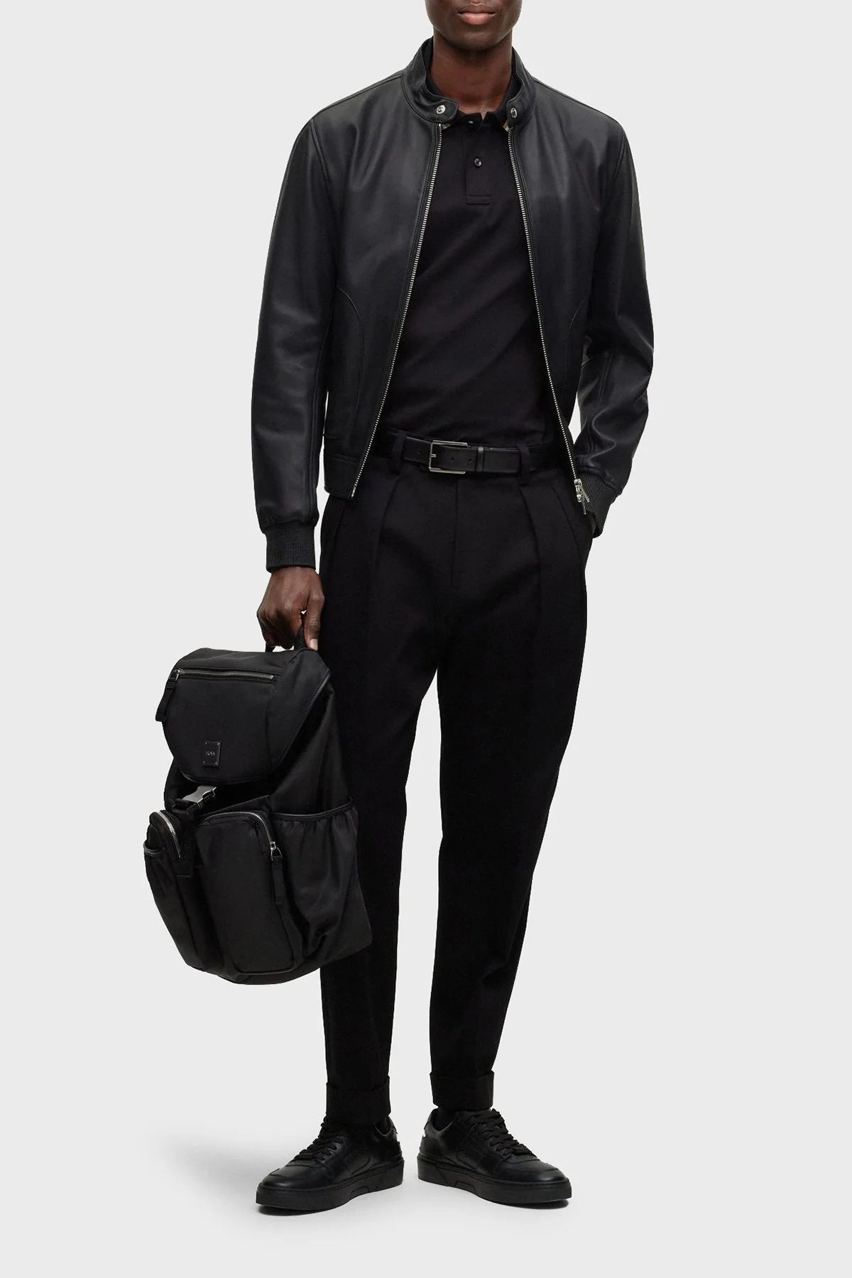 Boss Slim Fit Fermuarlı Sıfır Yaka Hakiki Erkek Deri Ceket 0494120 001 SİYAH - 4