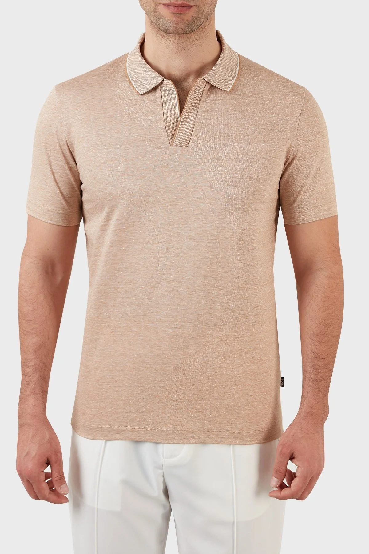 Boss Slim Fit Johnny Yaka Keten ve Pamuk Karışımlı T Shirt Erkek Polo 50467109 260 BEJ - 1