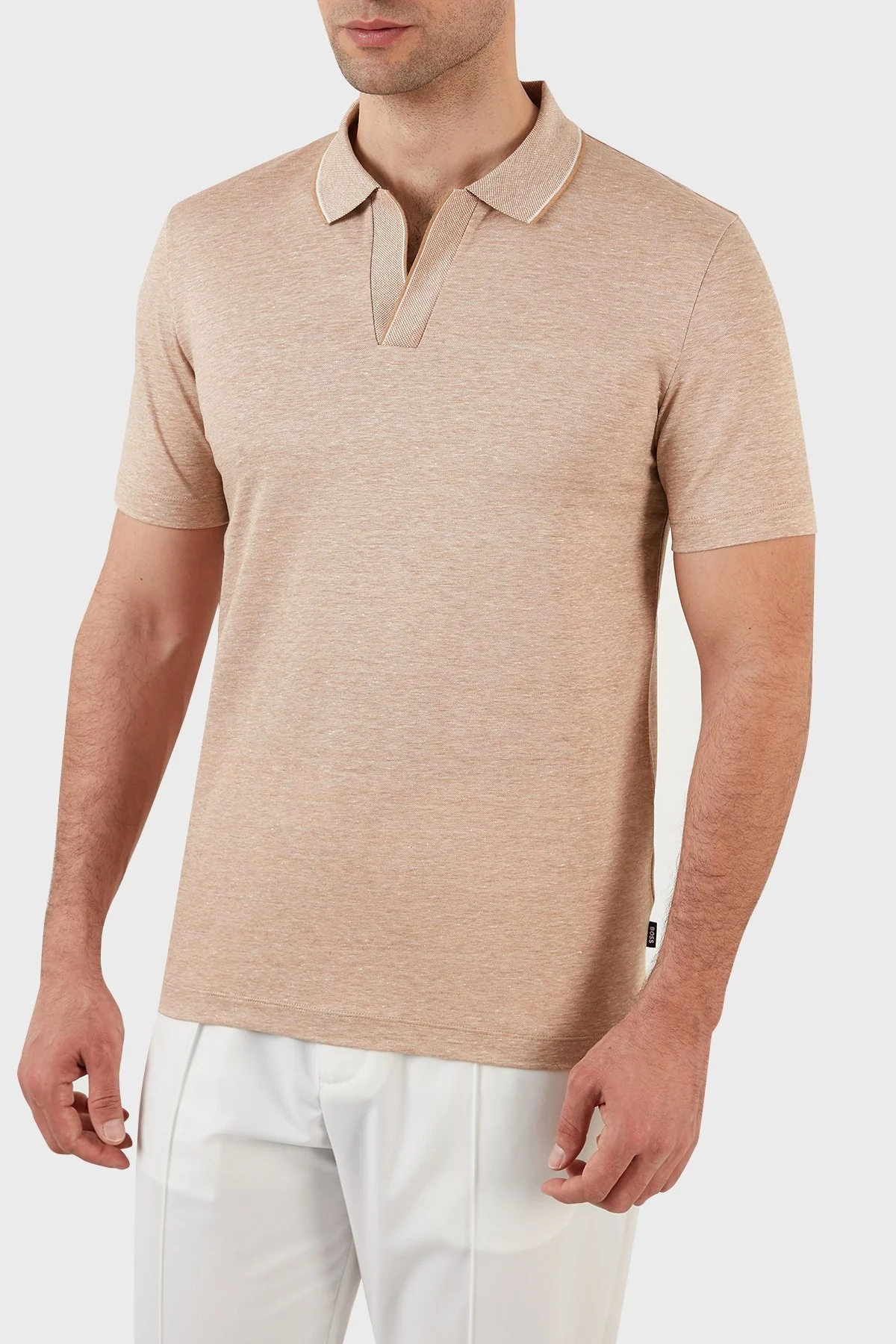 Boss Slim Fit Johnny Yaka Keten ve Pamuk Karışımlı T Shirt Erkek Polo 50467109 260 BEJ - 3