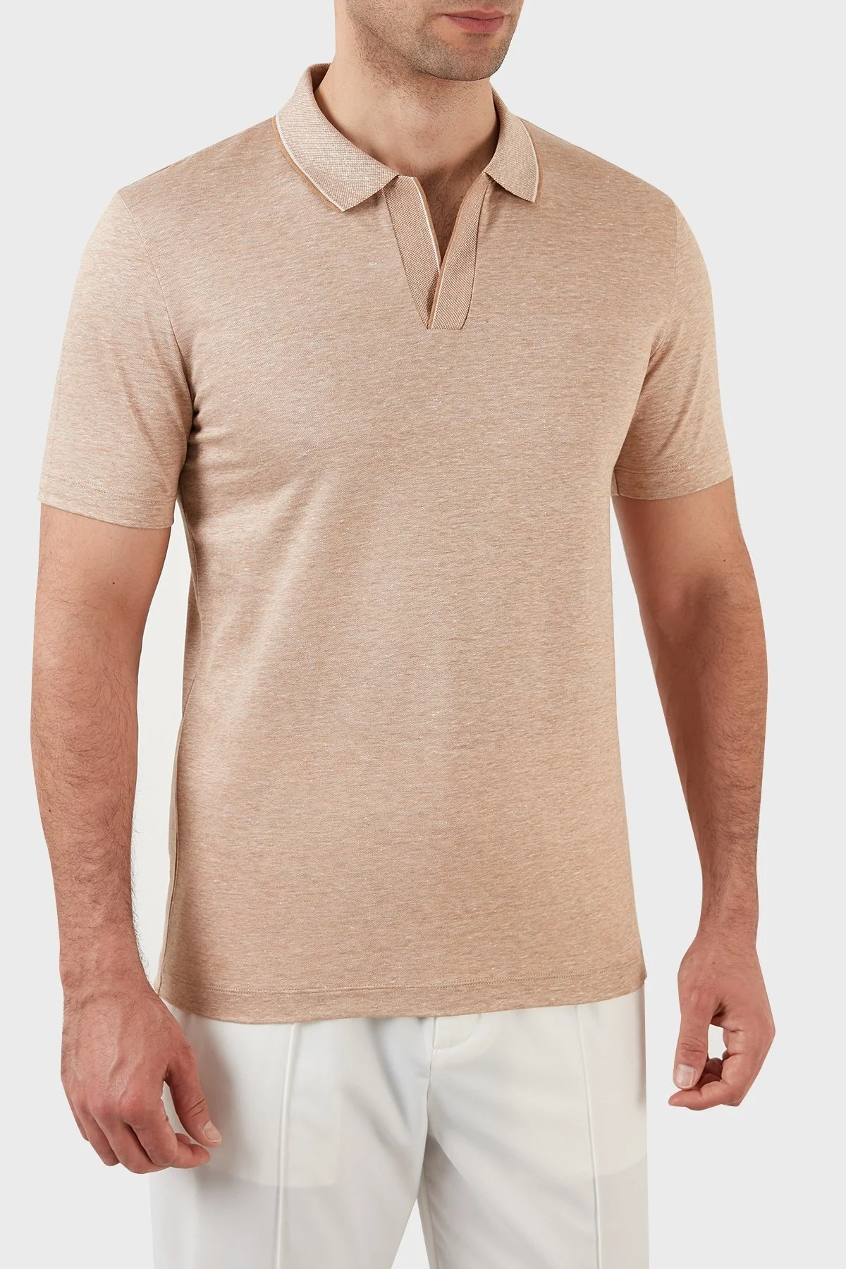 Boss Slim Fit Johnny Yaka Keten ve Pamuk Karışımlı T Shirt Erkek Polo 50467109 260 BEJ - 4