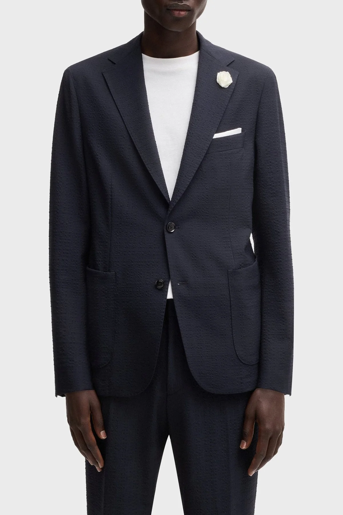 Boss Slim Fit Mono Yaka Dokulu Blazer Erkek Ceket 50540784 404 LACİVERT - 1